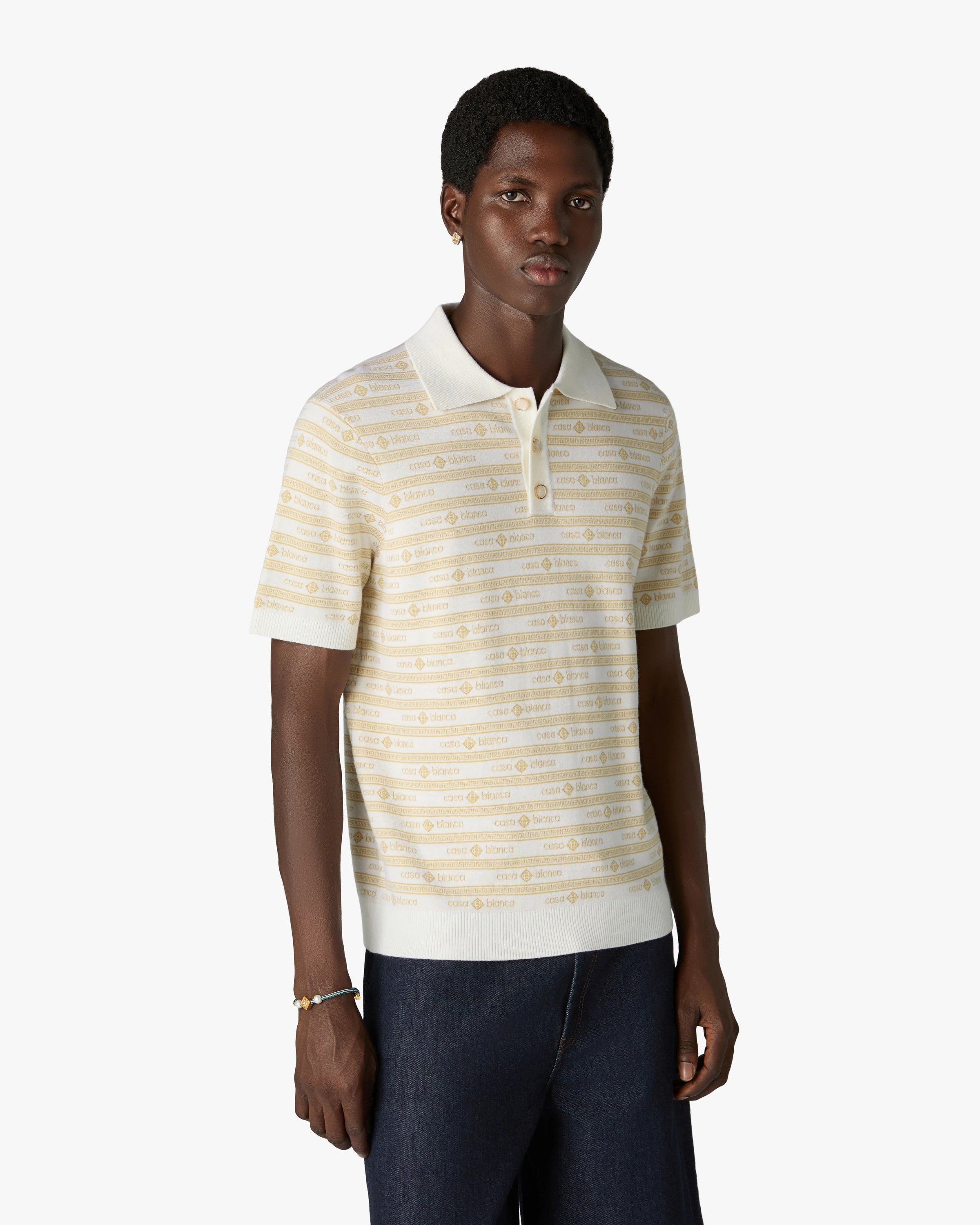 Casablanca Logo polo uomo beige lana merino