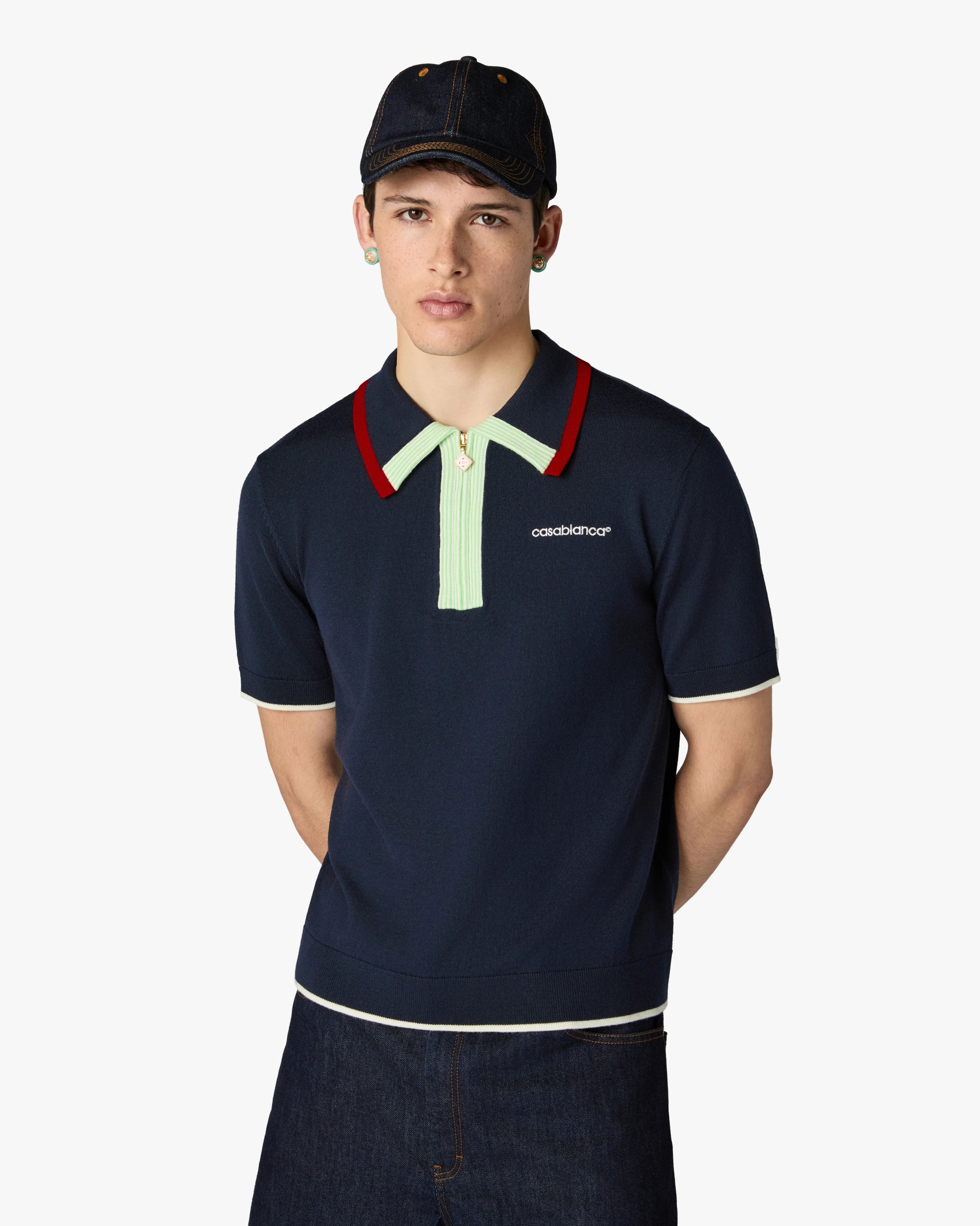 Casablanca Merino polo uomo blu navy lana