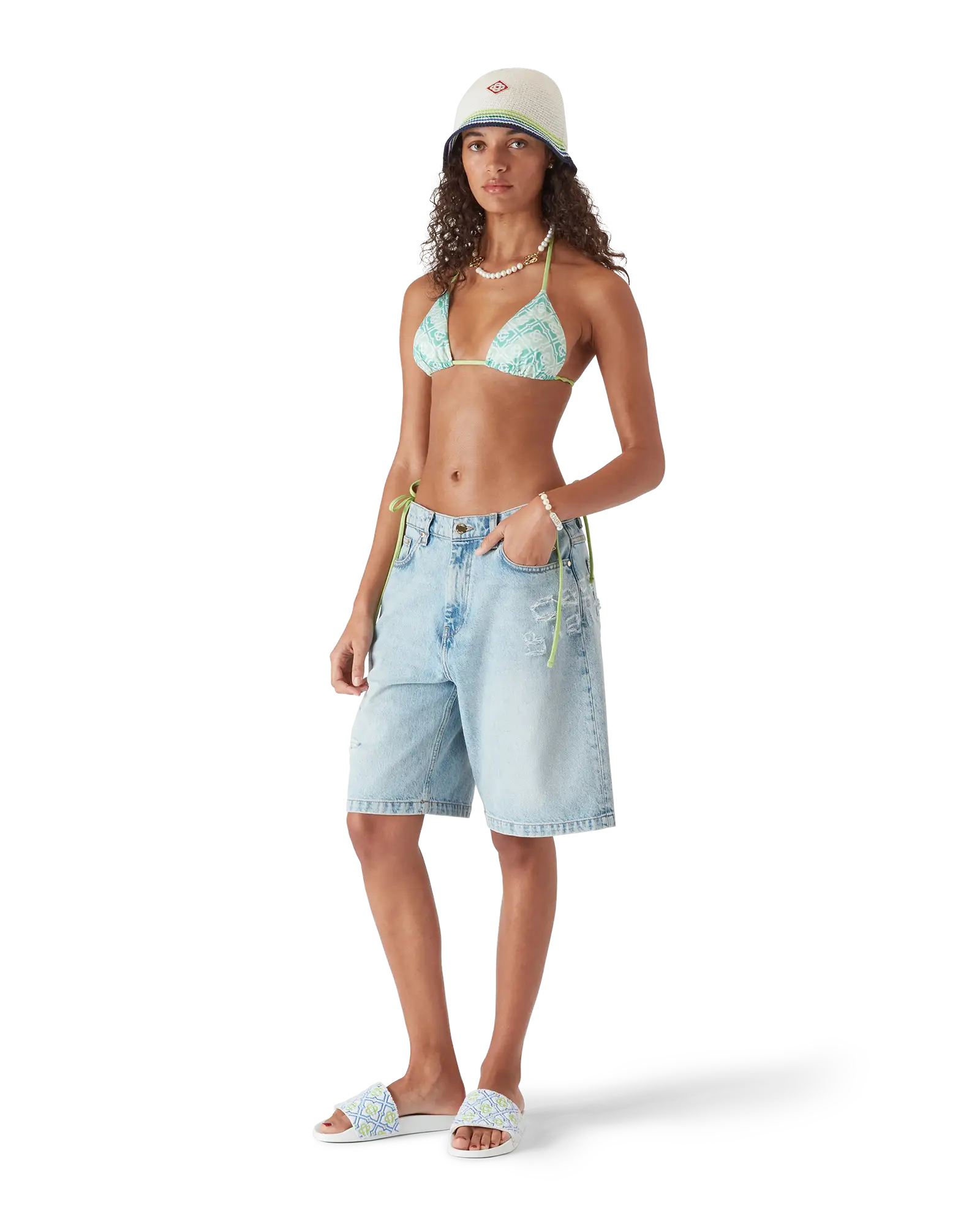 Casablanca Wavy Monogram top bikini verde slim
