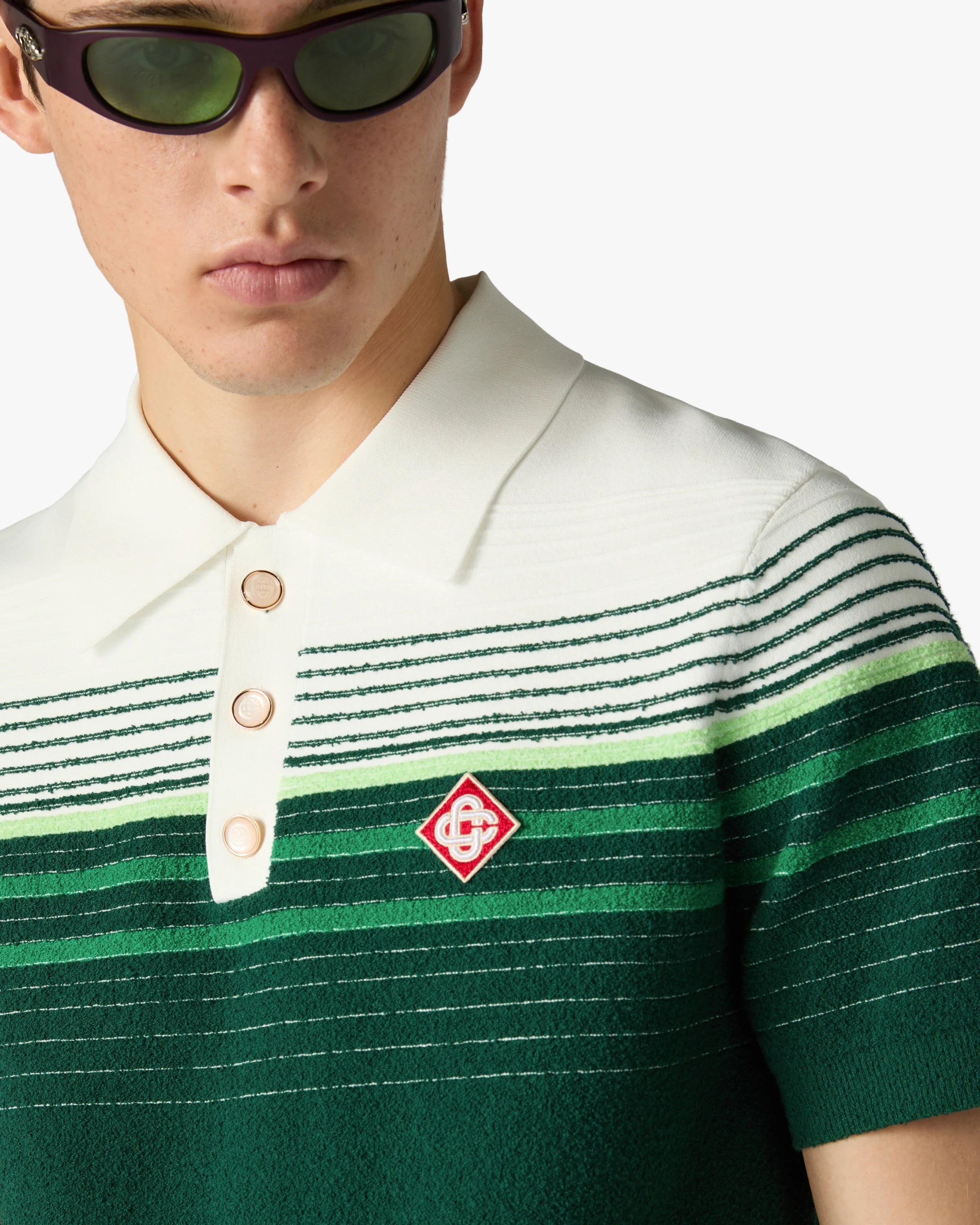 Casablanca Boucle Stripe polo verde bianco cotone