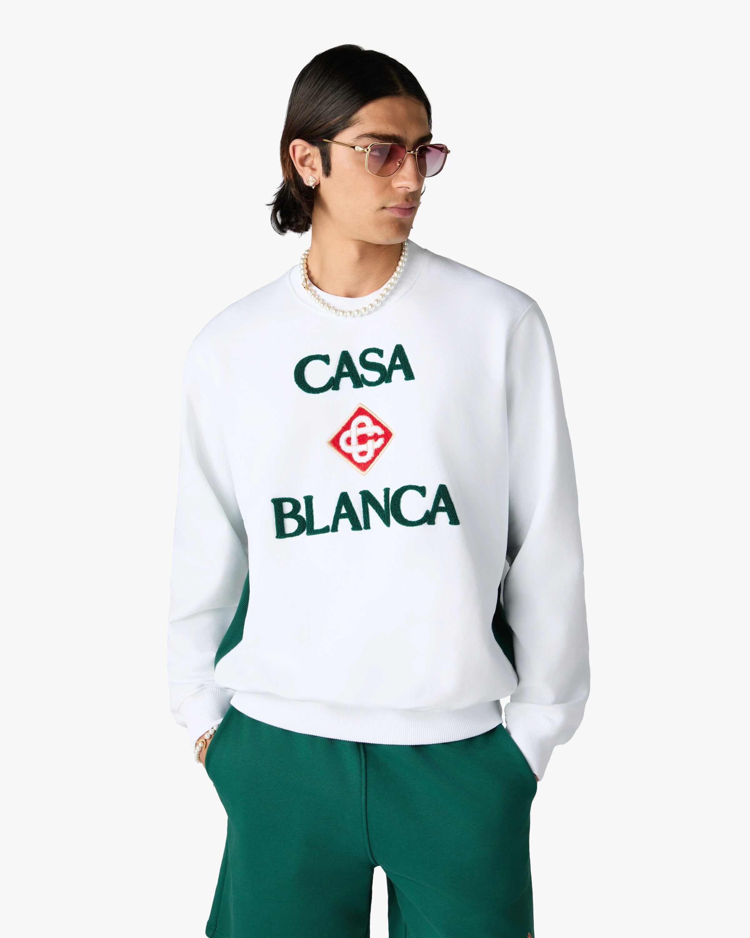 Casablanca Diamond Logo felpa bianca girocollo
