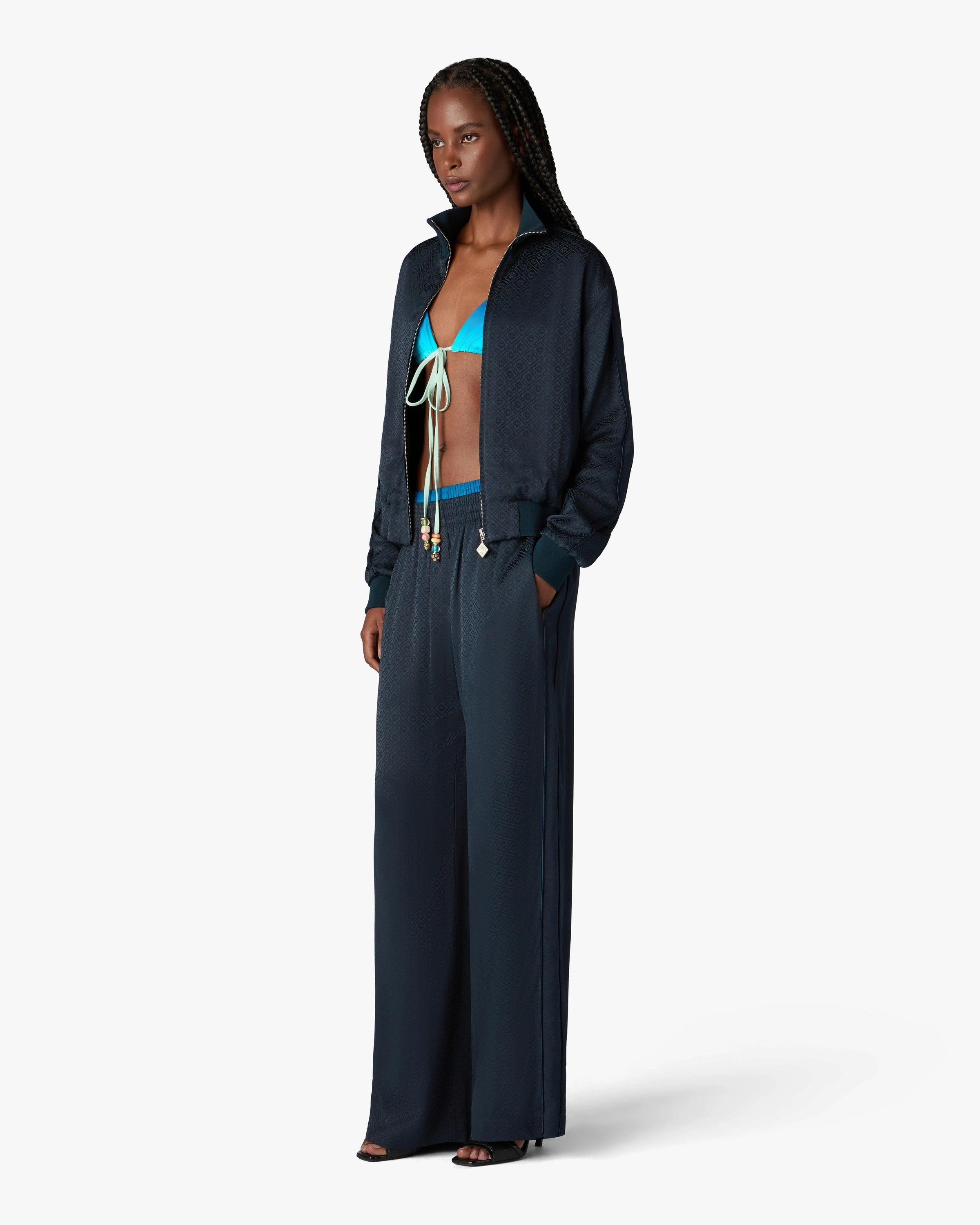 Casablanca Monogram pantaloni tuta viscosa navy
