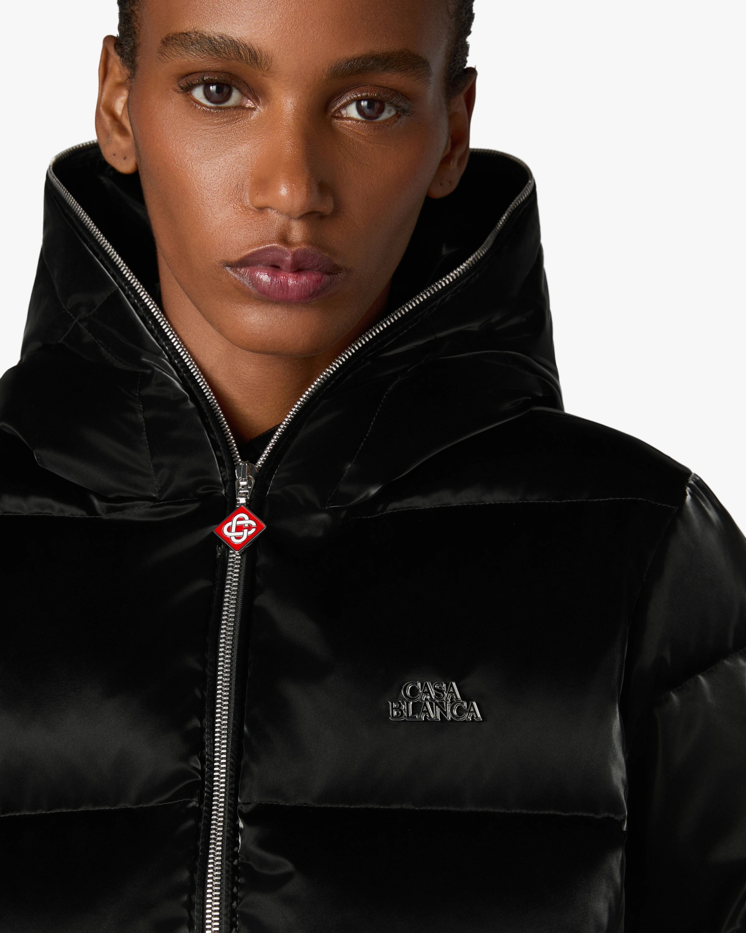 Casablanca Lacquered Cropped Piumino Donna Nero Piuma