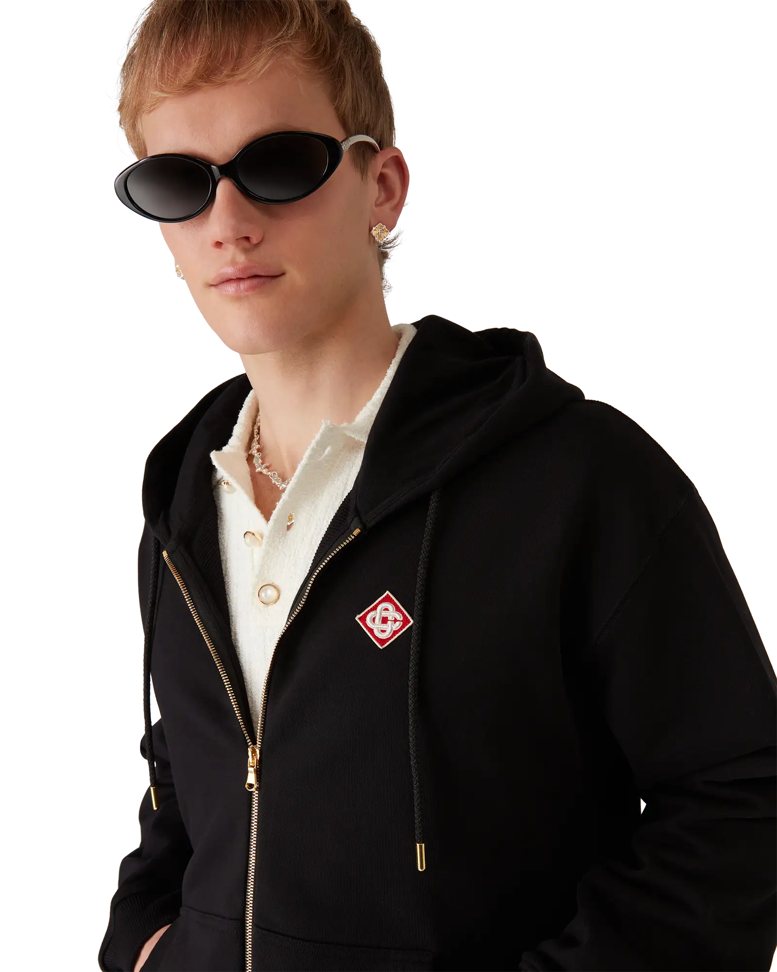 Casablanca Diamond Logo felpa zip nera