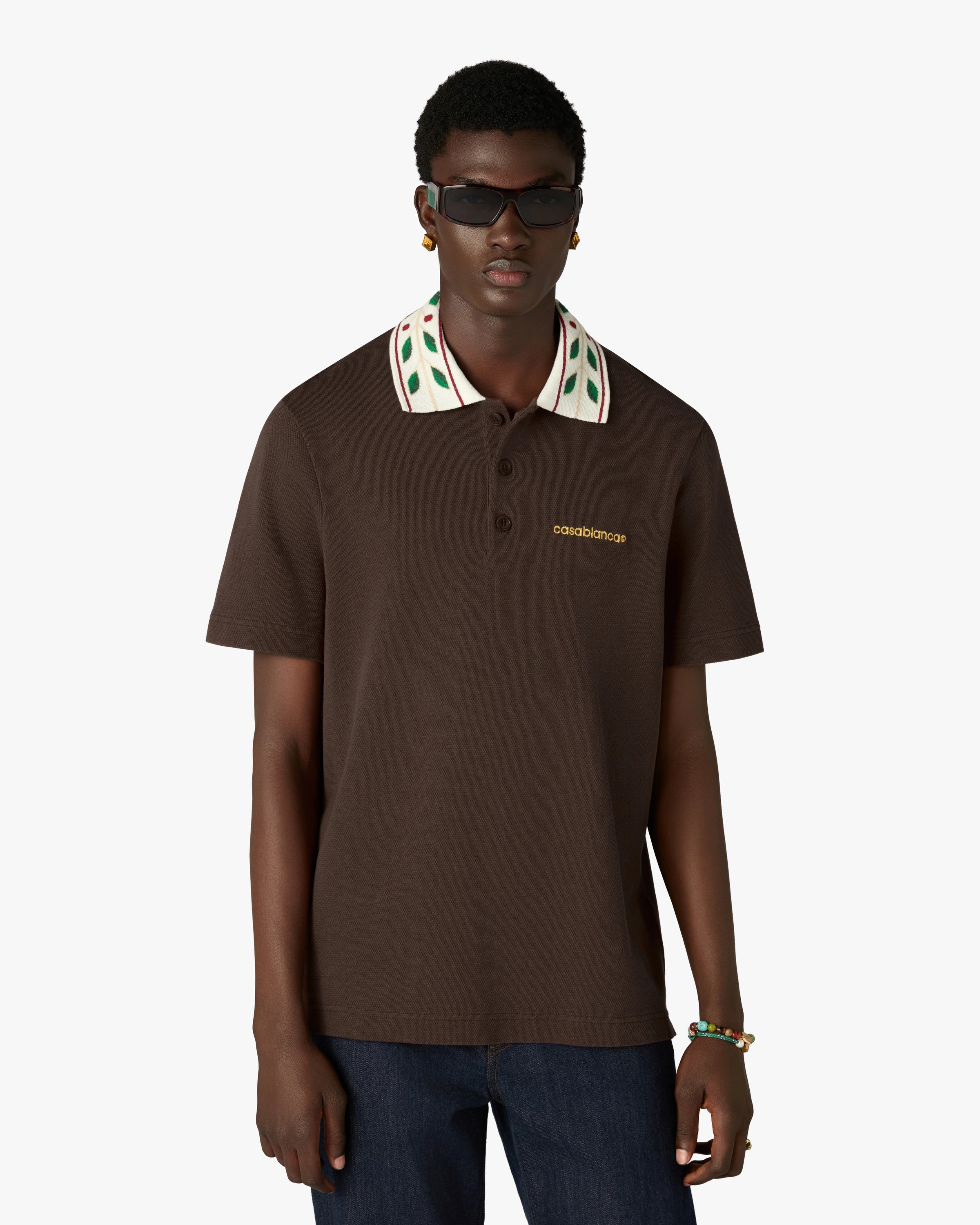 Casablanca Laurel polo marrone in piqué cotone bio