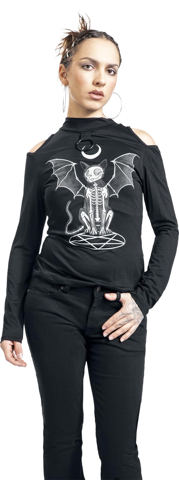 Gothicana by EMP Maglia Nera Spalle Scoperte Maniche Lunghe donna
