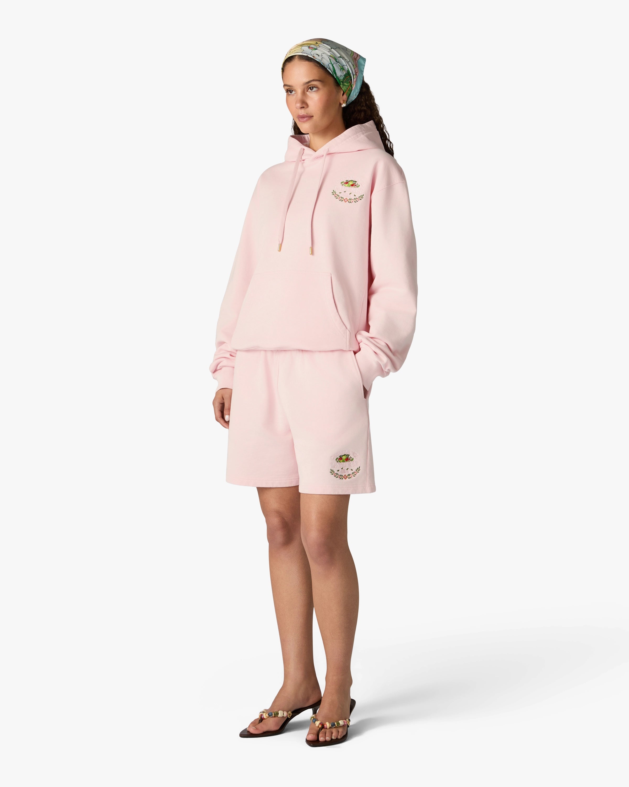 Casablanca Laduree shorts donna rosa cotone ricamato