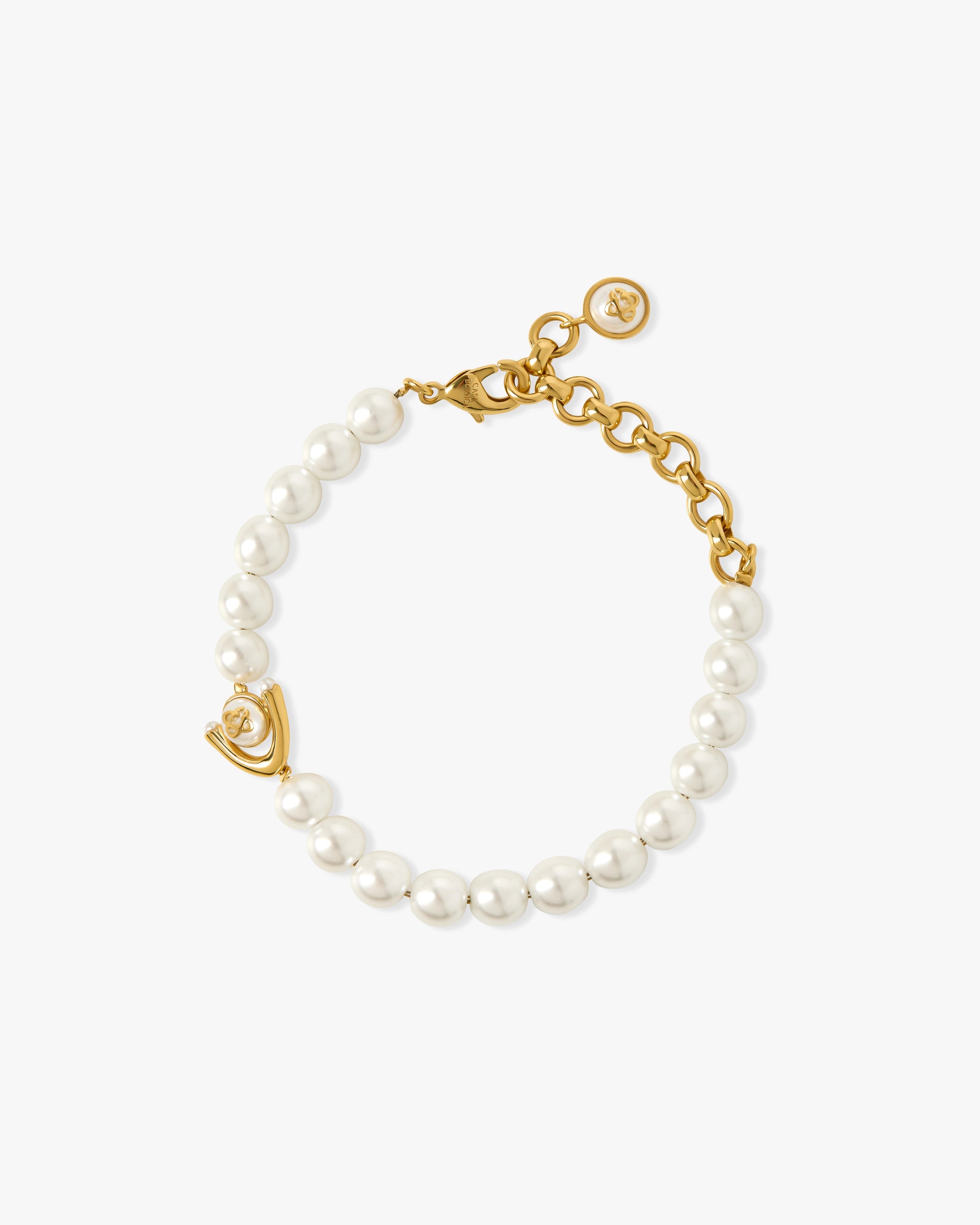 Casablanca Lotus bracciale oro bianco perle regolabile