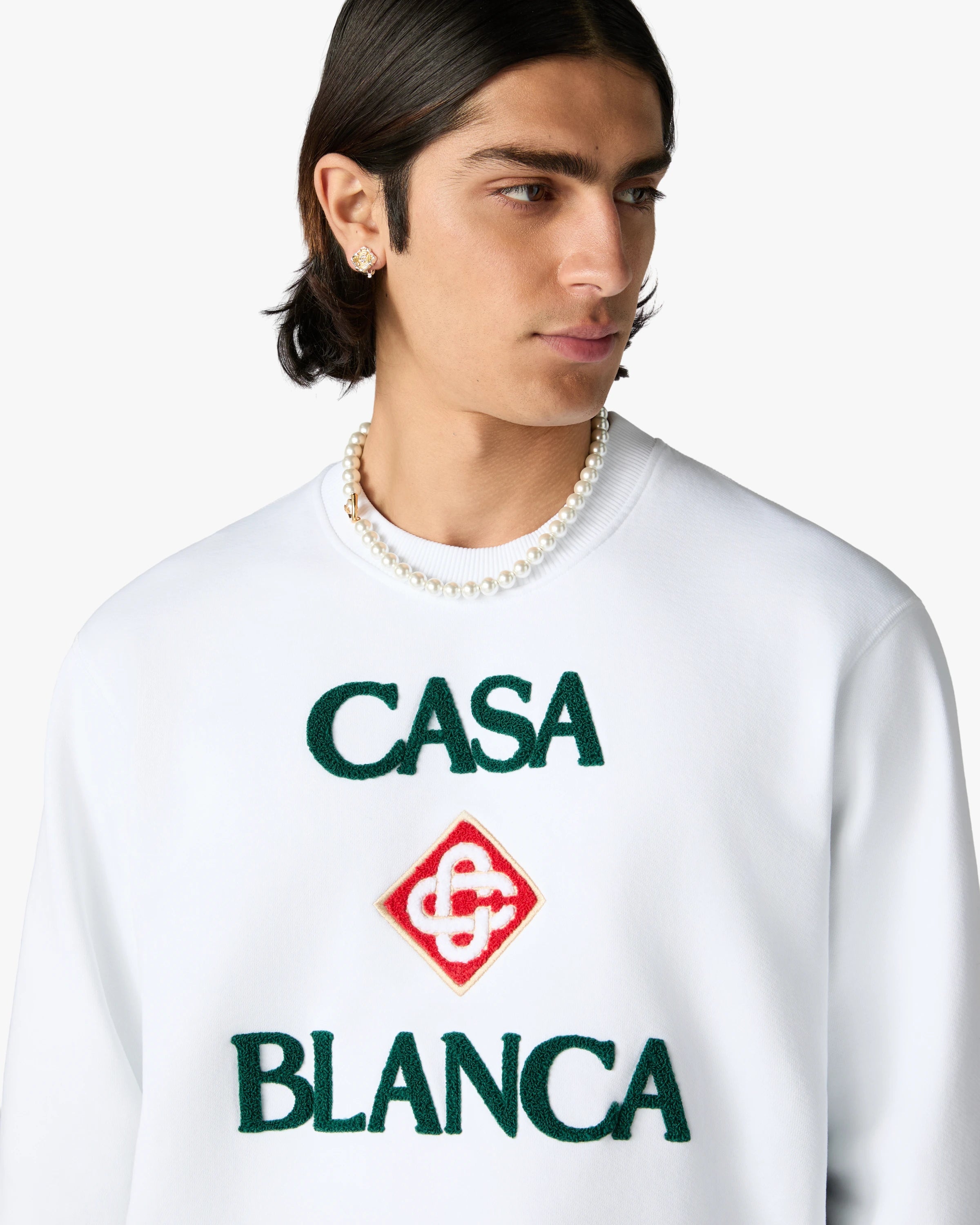 Casablanca Diamond Logo felpa bianca girocollo