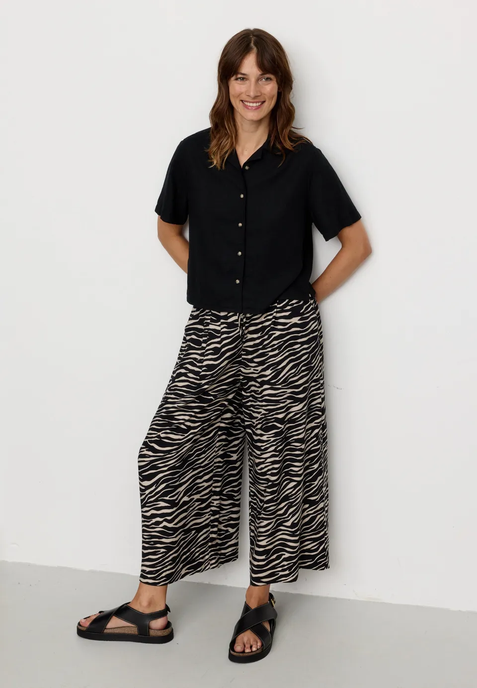 Recolution Sequoia Zebra pantaloni donna neri viscosa zebrati