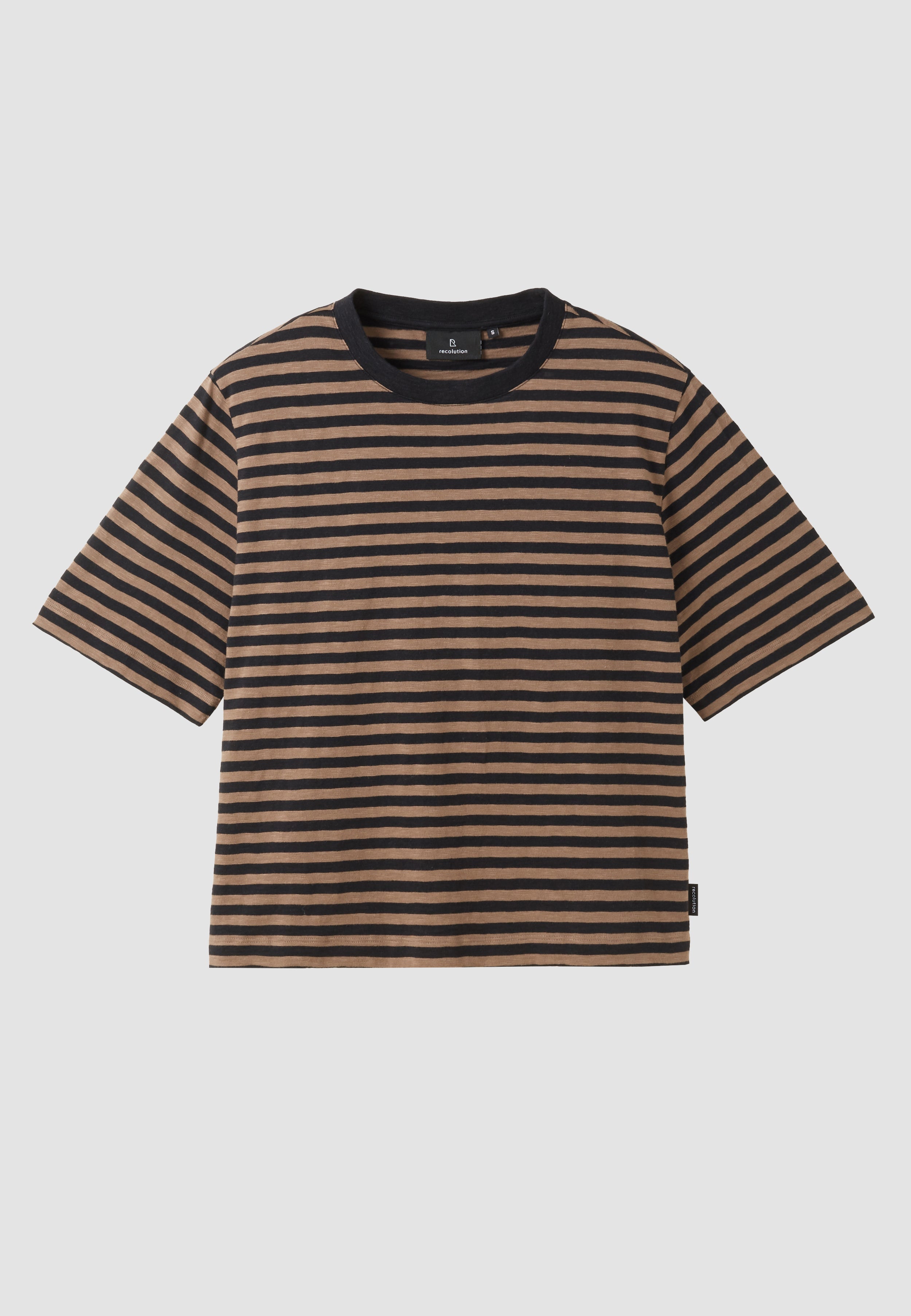 Recolution Azolla Stripes maglietta marrone vintage cotone bio