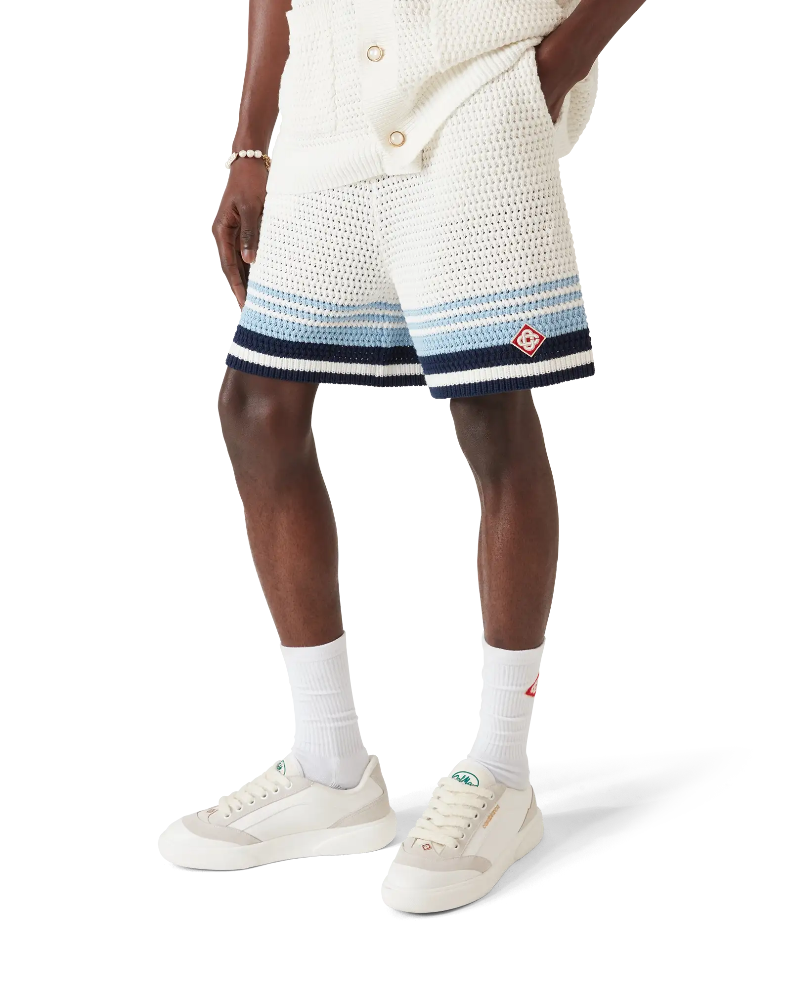 Casablanca Tennis shorts uncinetto bianco blu cotone