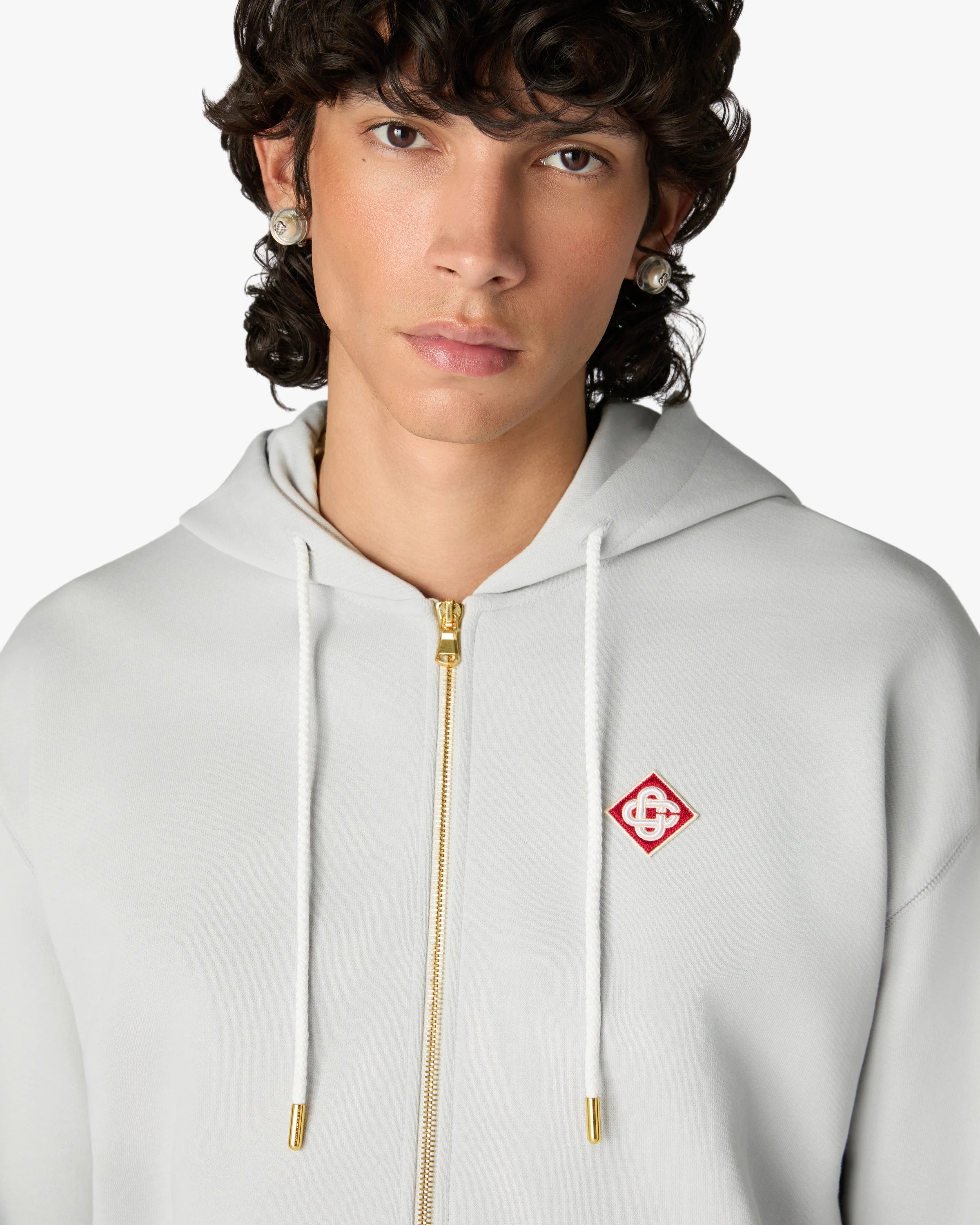 Casablanca Diamond Logo felpa grigia zip cotone