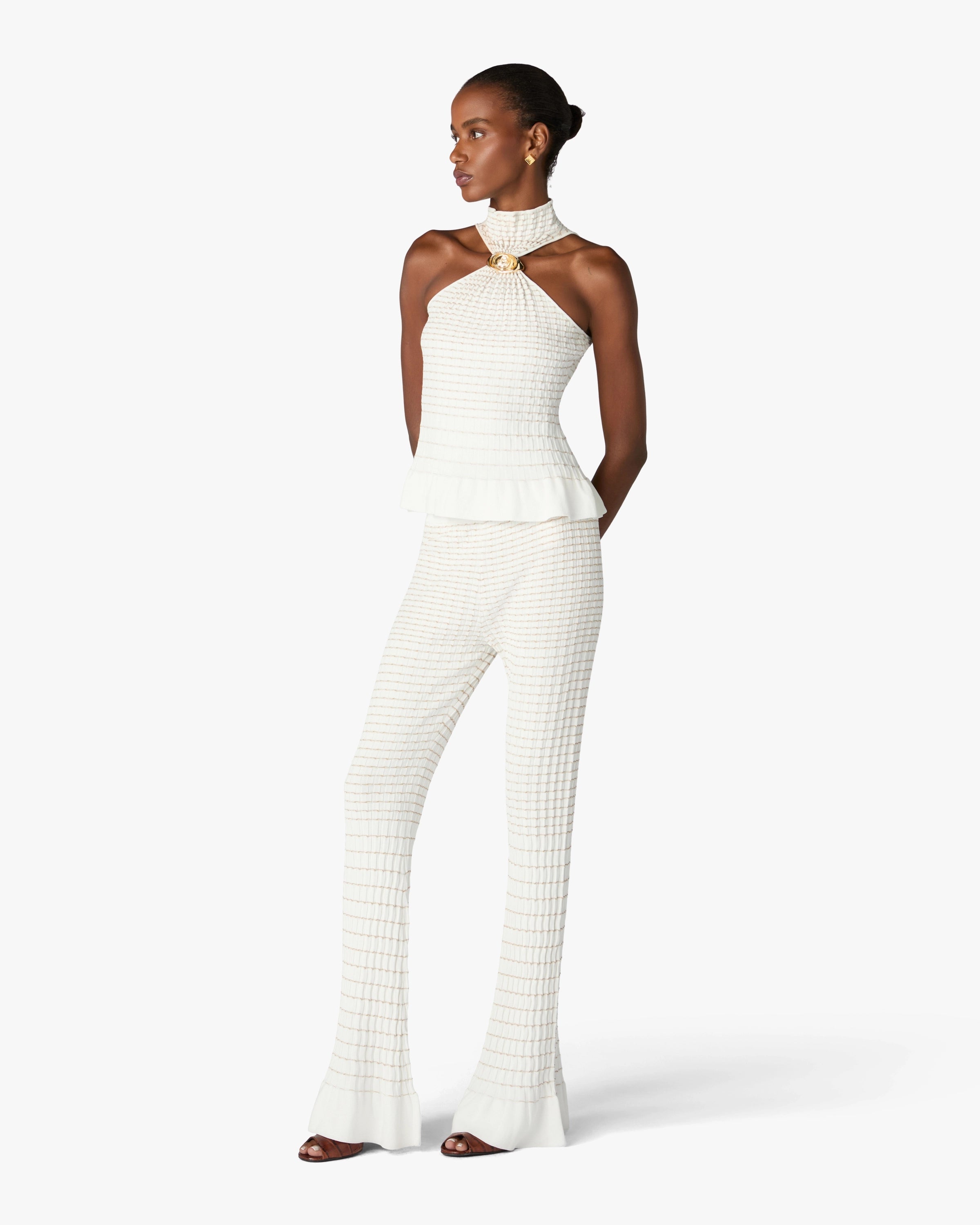 Casablanca Pleated Mosaic pantaloni bianchi plisse S