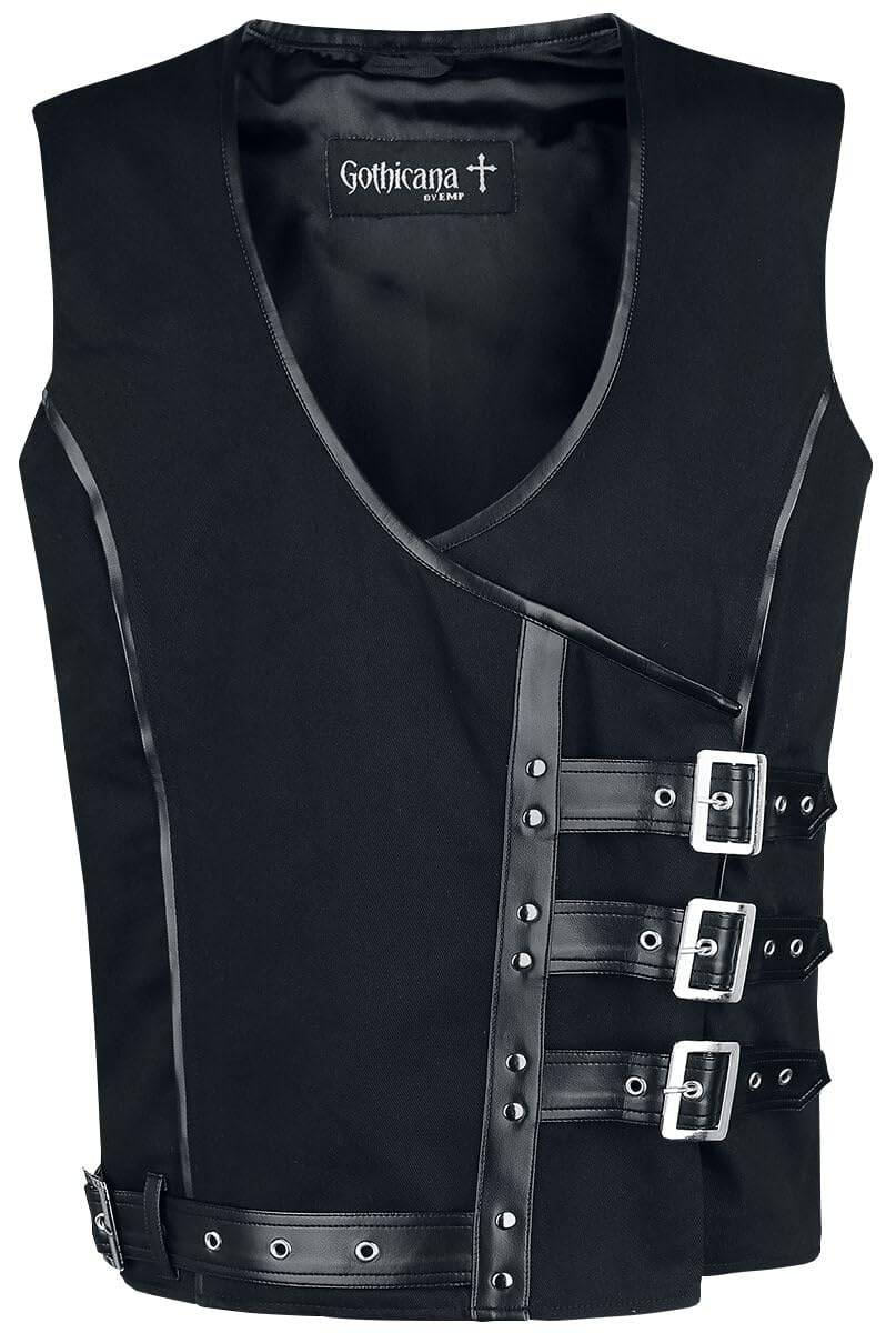 Gothicana by EMP Gilet Nero con Fibbie S Uomo