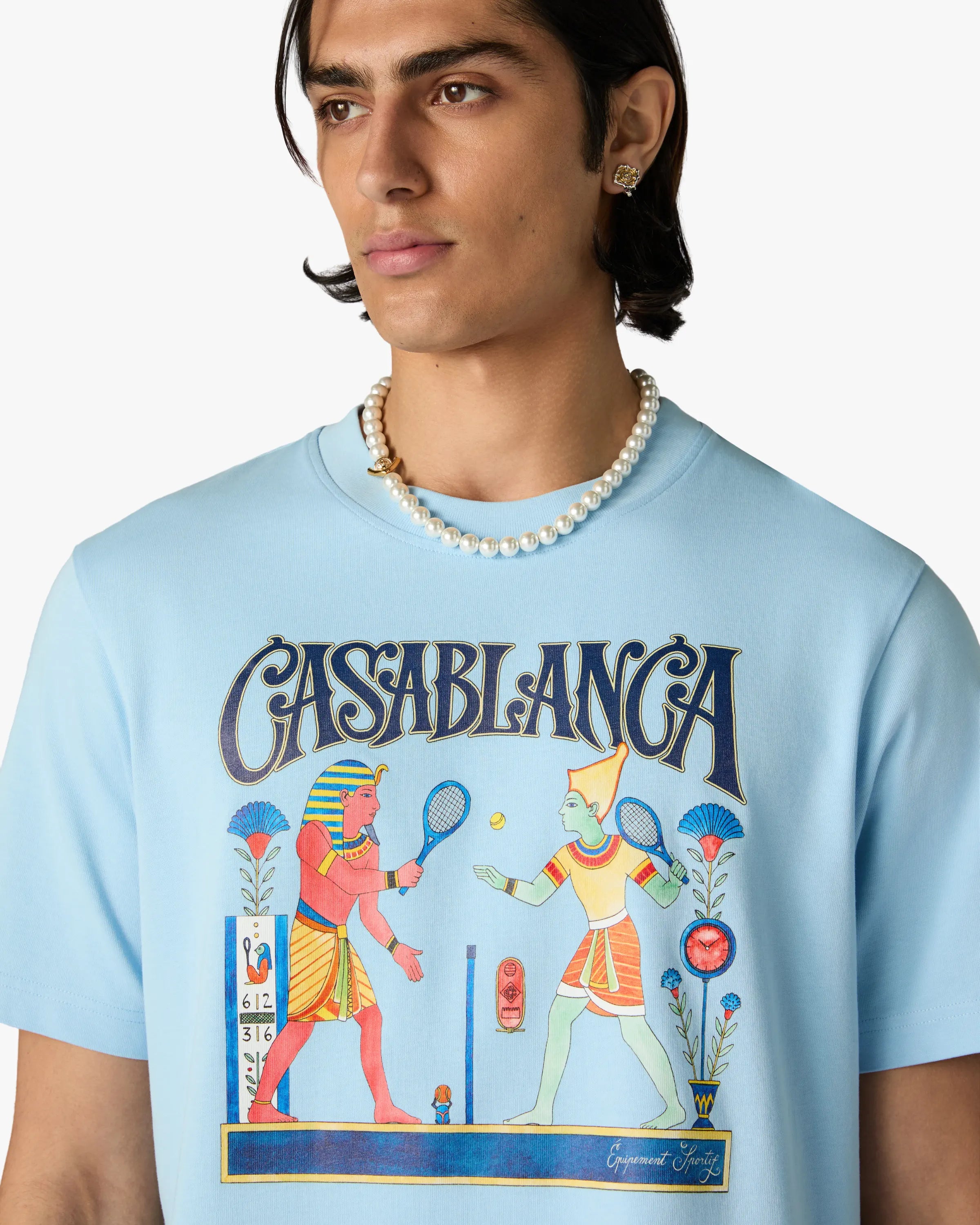 Casablanca Egyptian Tennis Match t-shirt uomo azzurra cotone