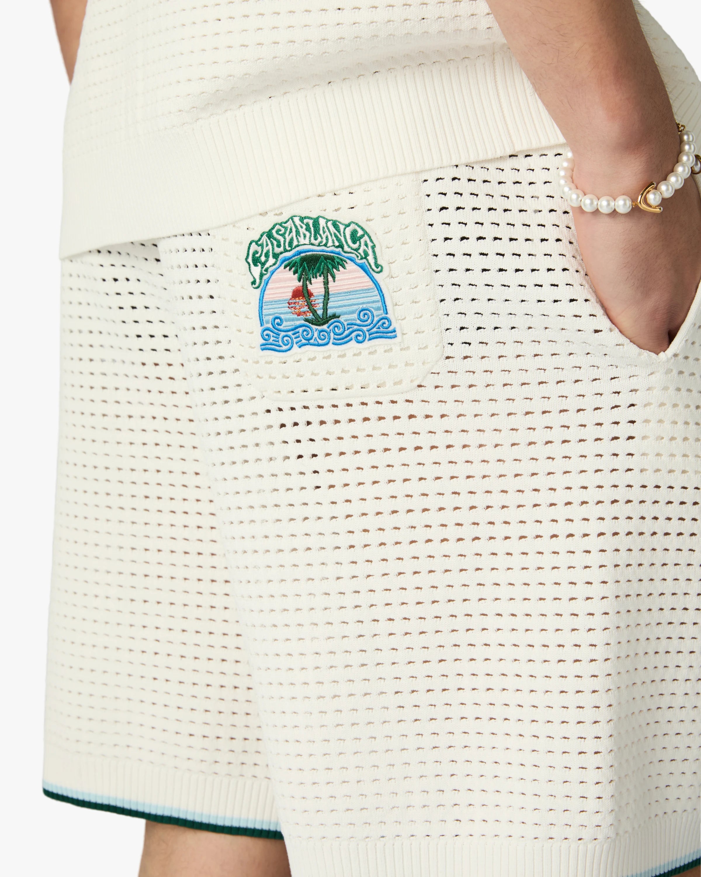 Casablanca Palm Tree shorts uncinetto bianchi