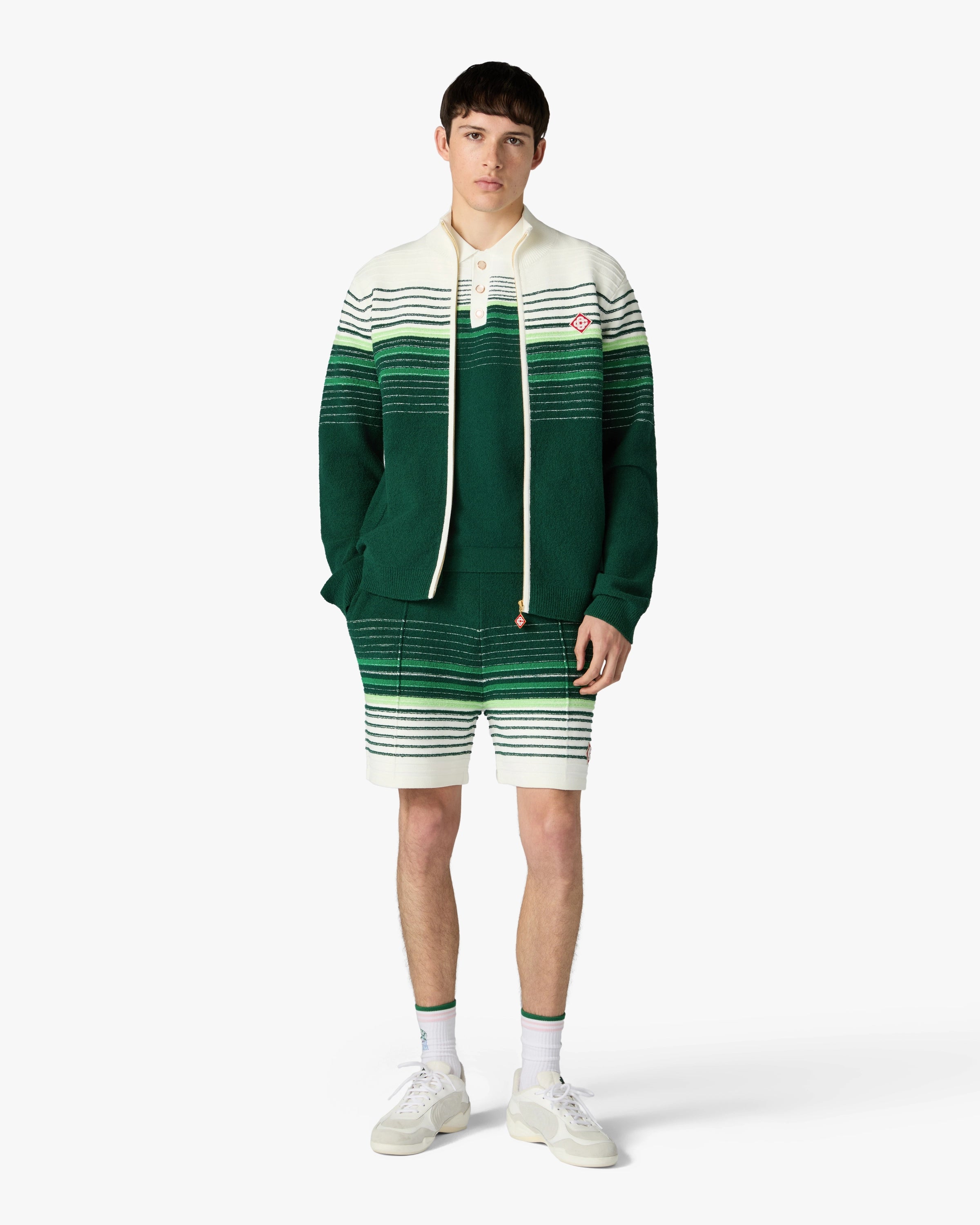 Casablanca Boucle Stripe pantaloncini bianchi verdi bouclé