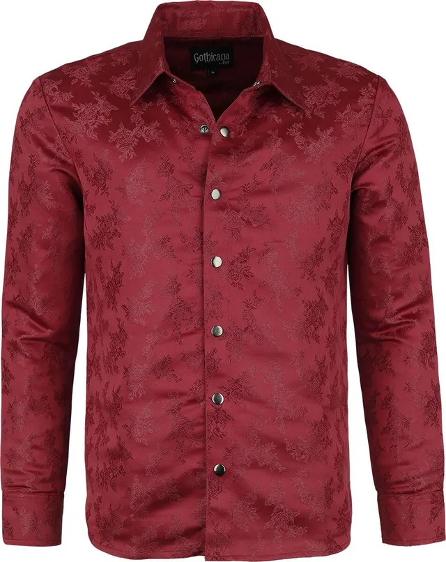 Gothicana by EMP Camicia Rose Rosso Scuro Maniche Lunghe taglia L