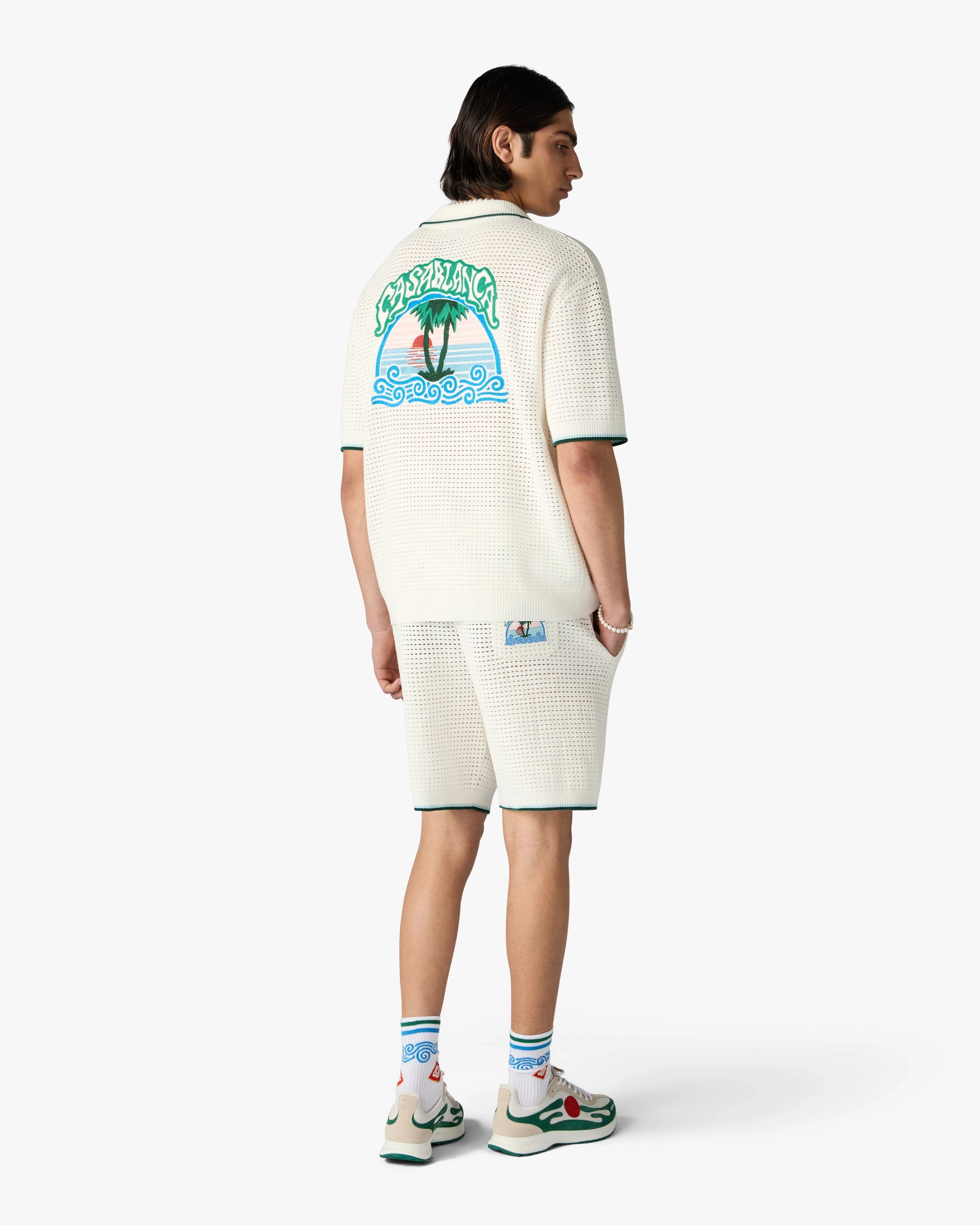 Casablanca Palm Tree Emblem Camicia Crochet Bianca Cotone