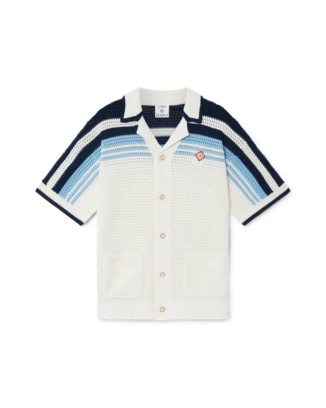 Casablanca Tennis Camicia Crochet Bianca Blu Cotone