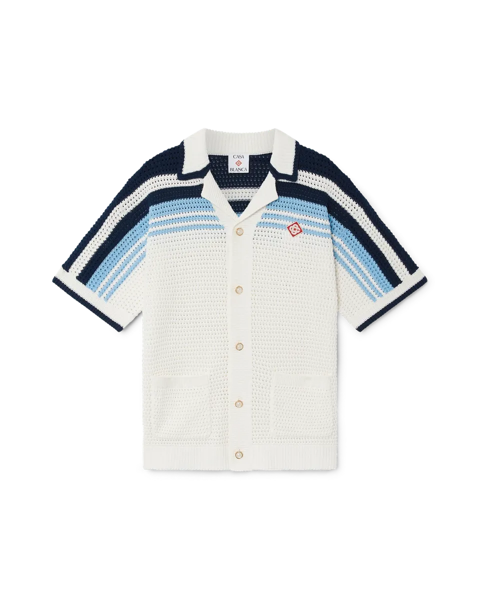 Casablanca Tennis Camicia Crochet Bianca Blu Cotone