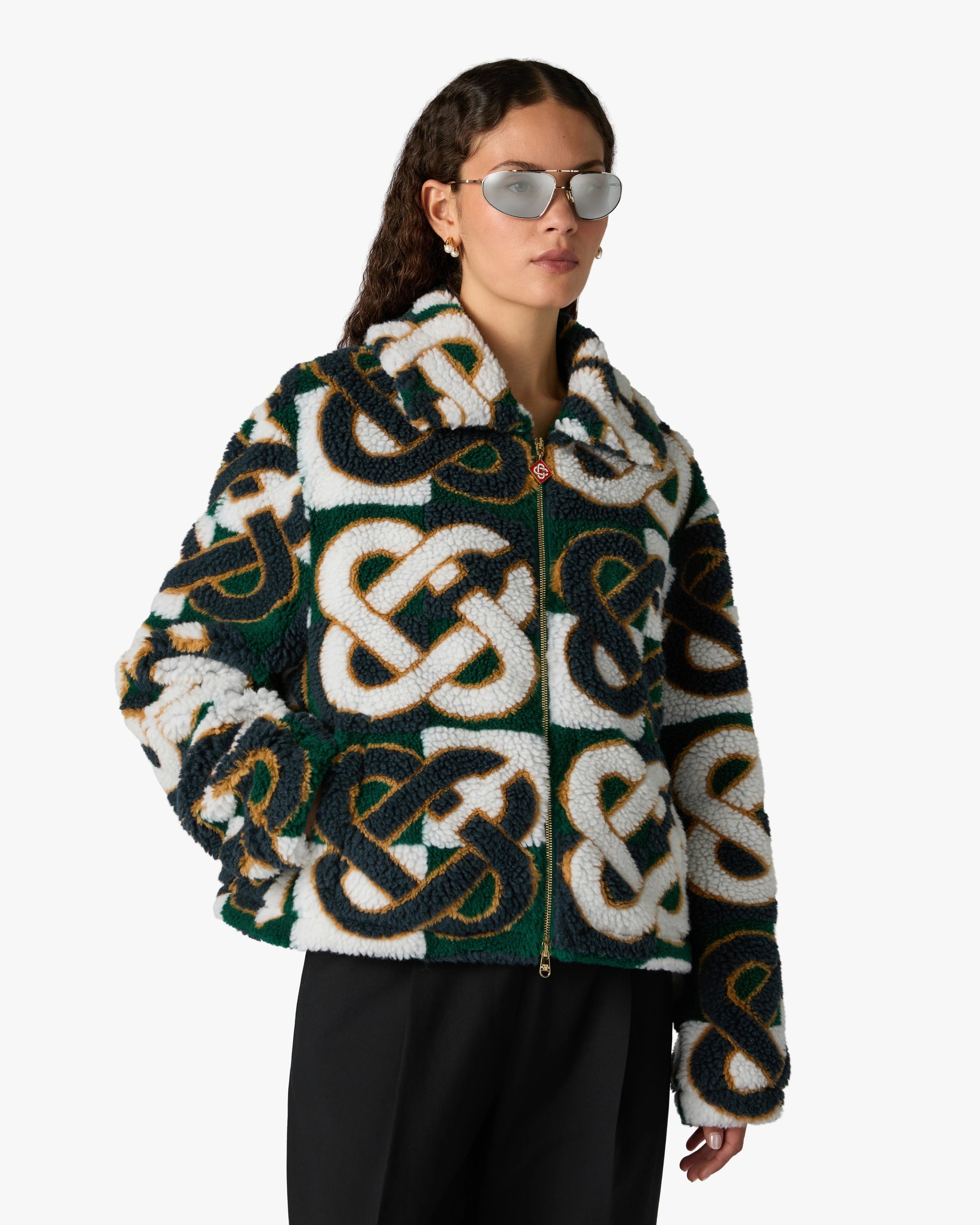 Casablanca Check Monogram giacca pile verde lana mohair