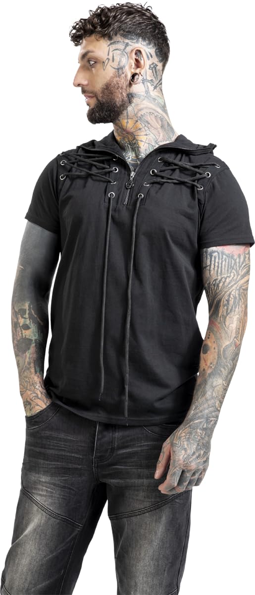 Gothicana by EMP T-Shirt Nera Cappuccio Lacci Taglia M