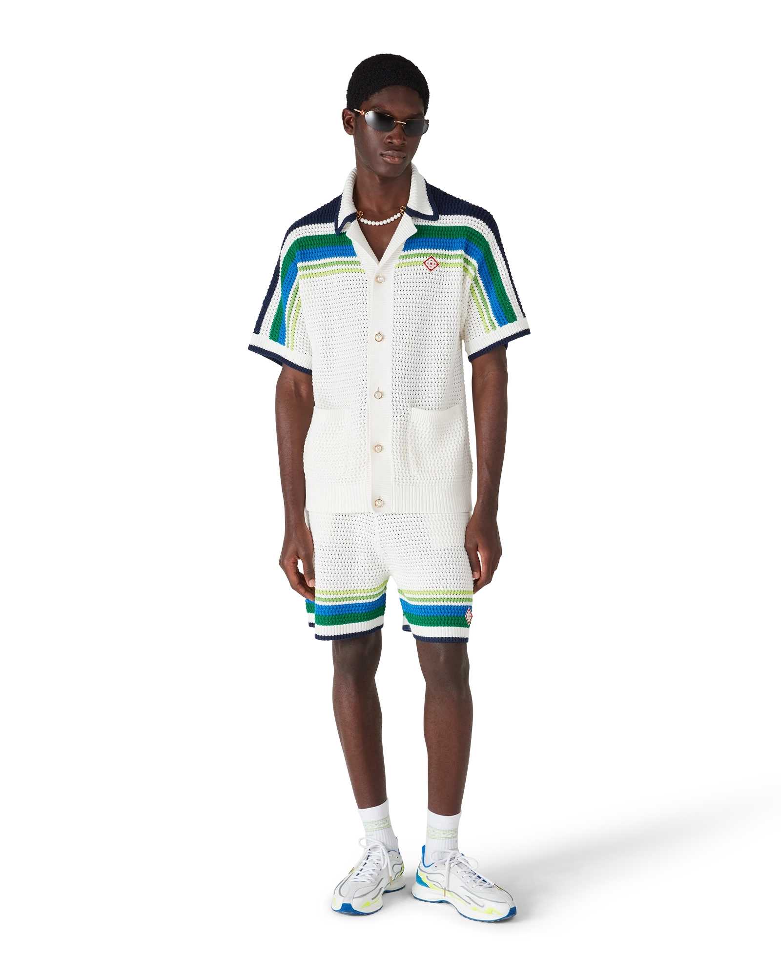 Casablanca Stripe Short Sleeve camicia knit bianco cotone