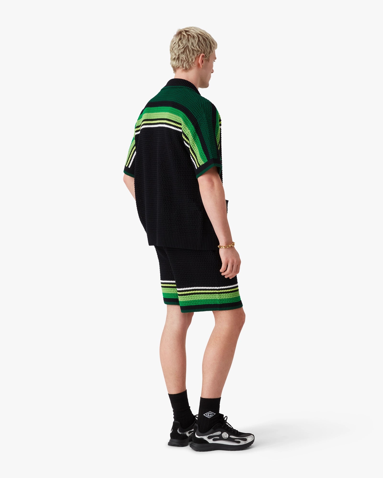 Casablanca Striped Crochet pantaloncini uncinetto nero verde