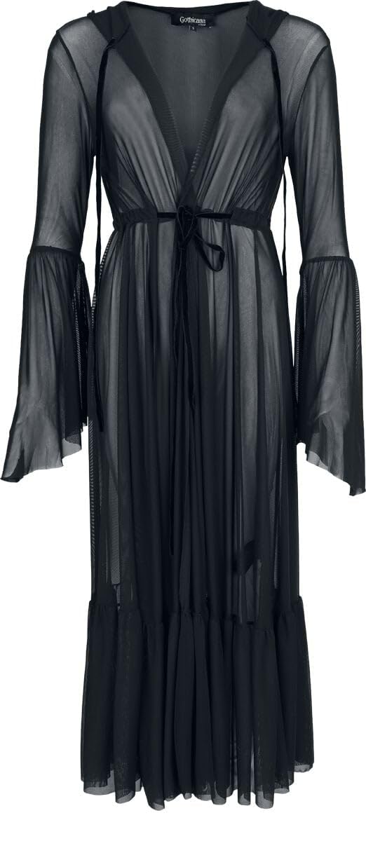 Gothicana Vailed in Darkness Dramatic Hooded Duster cardigan nero XL cappuccio