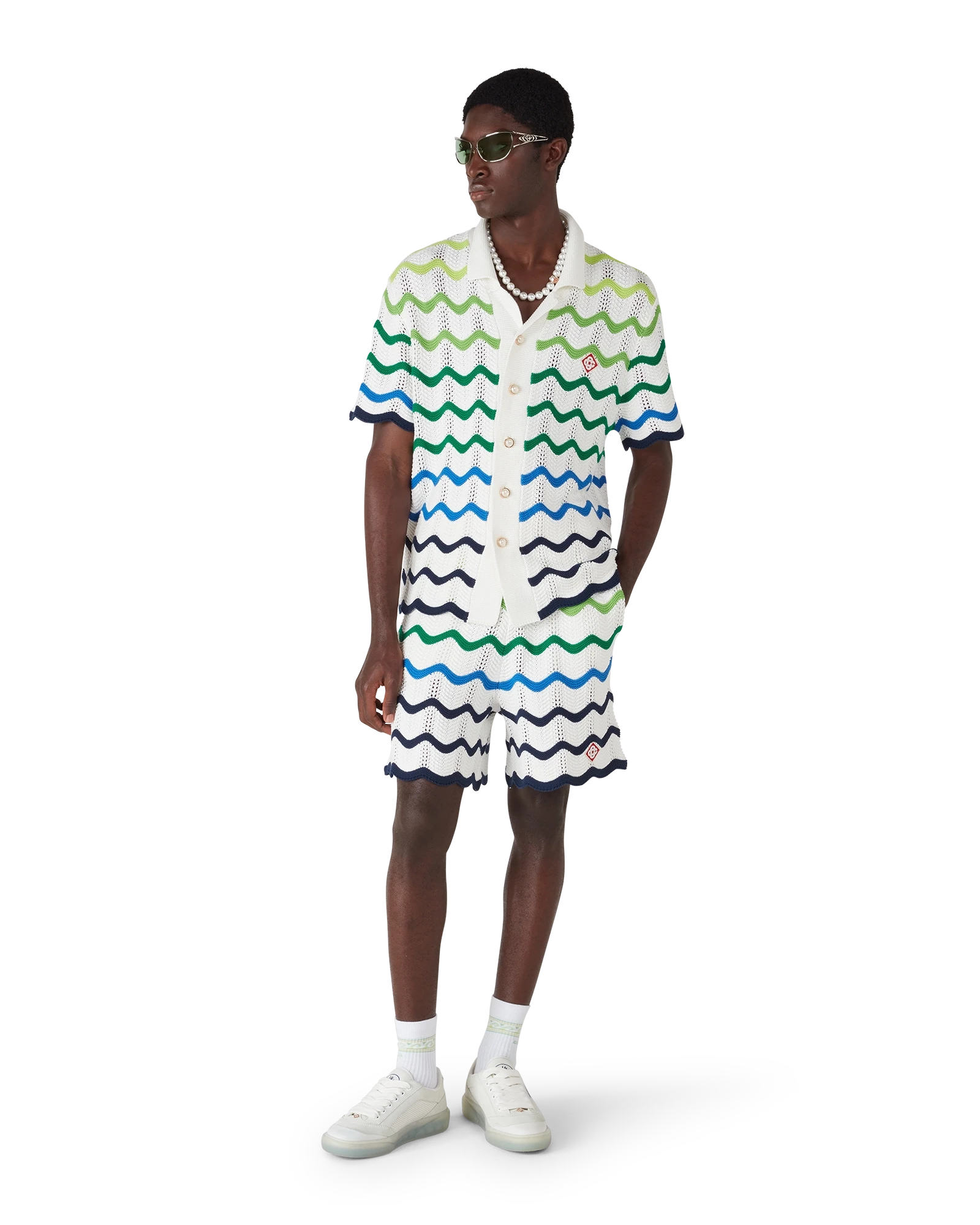 Casablanca Wave Knit shorts cotone verde bianco