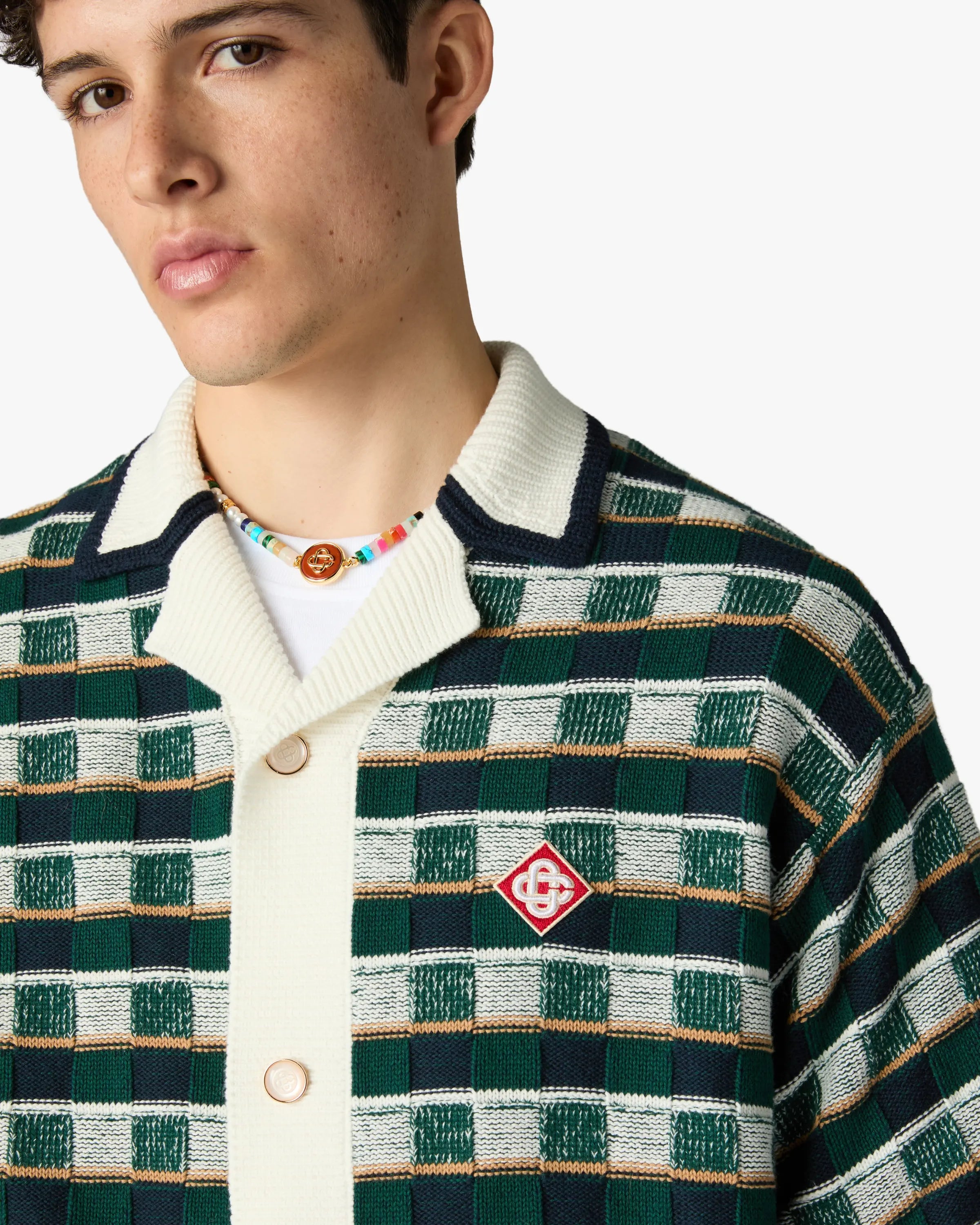 Casablanca Mosaic camicia crochet verde manica corta