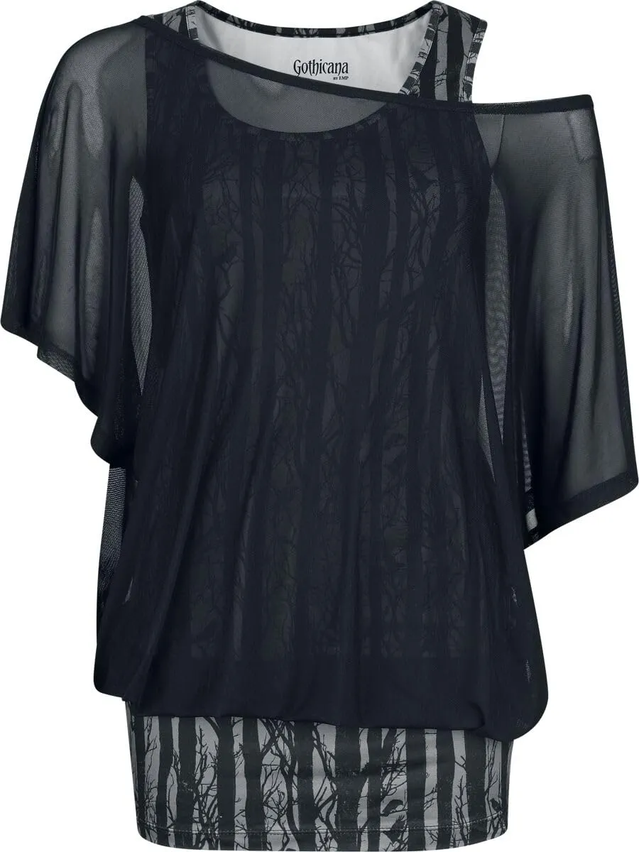 Gothicana by EMP Set T-Shirt e Top Neri Stampa Foresta