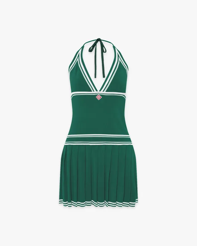 Casablanca Halter mini abito verde plissettato