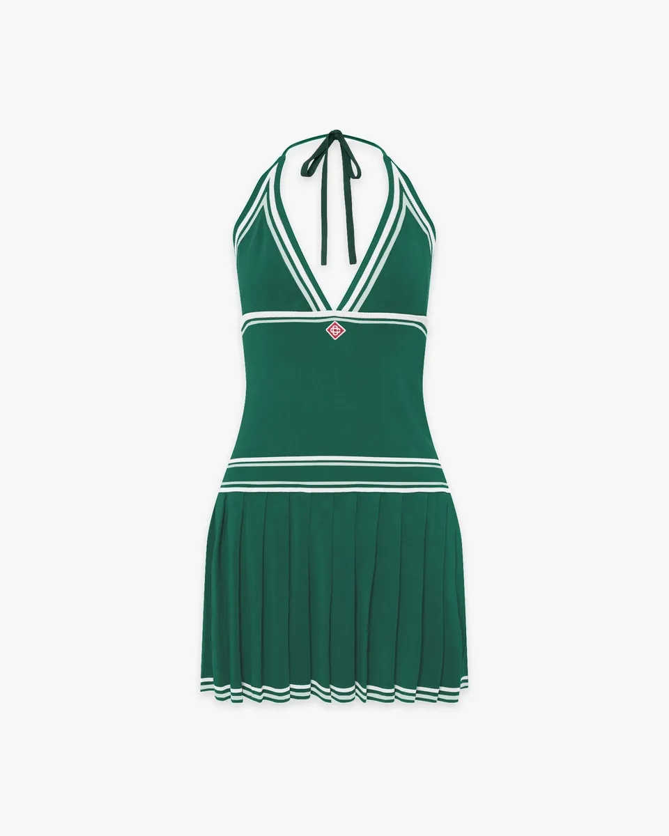 Casablanca Halter mini abito verde plissettato