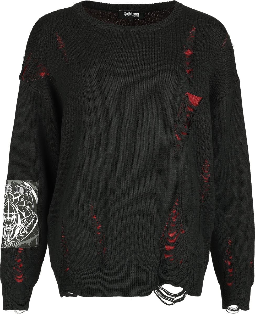 Gothicana by EMP Maglione Donna Nero Rosso M Destroyed