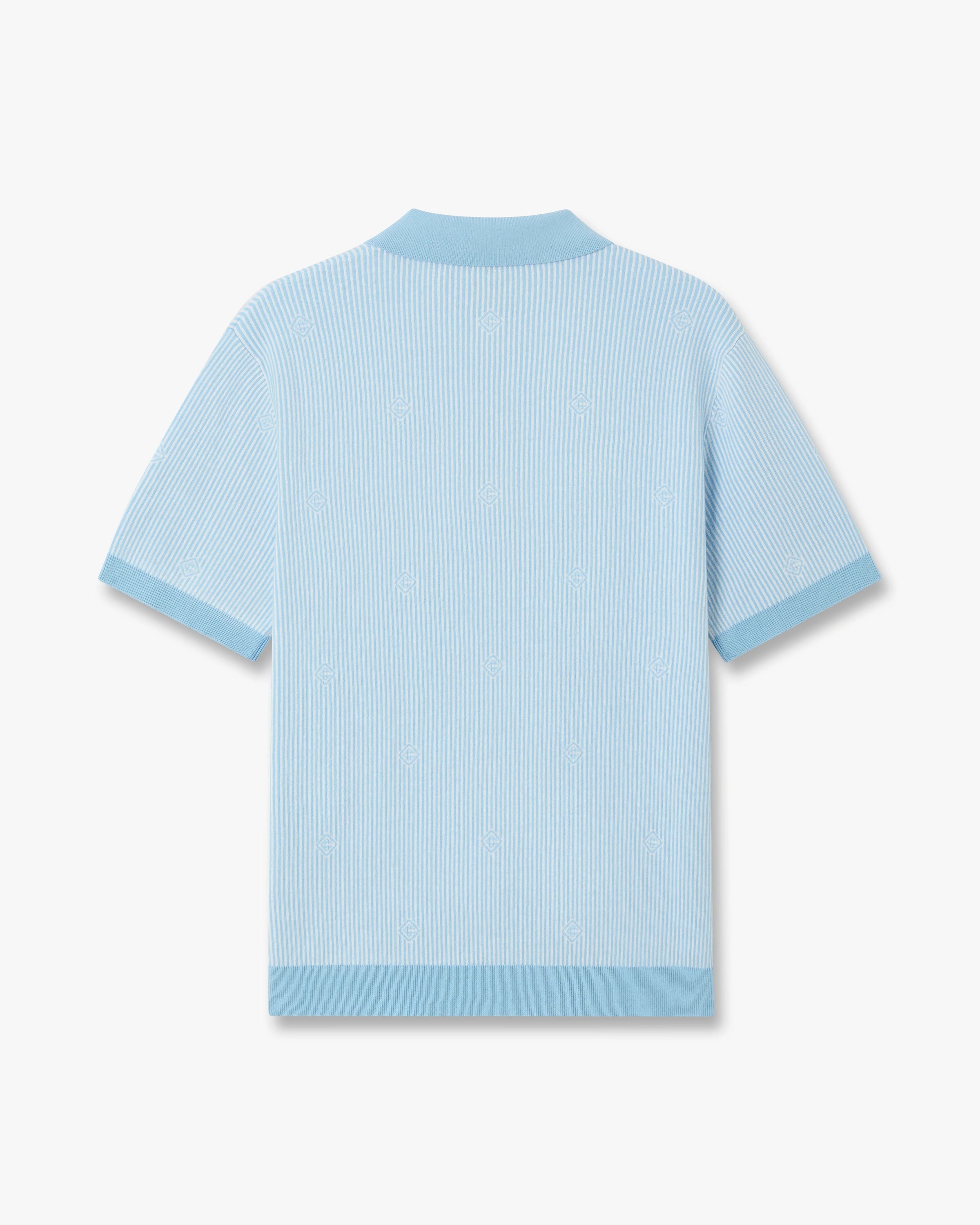 Casablanca Polo in Maglia Azzurra Gessata Manica Corta Cotone