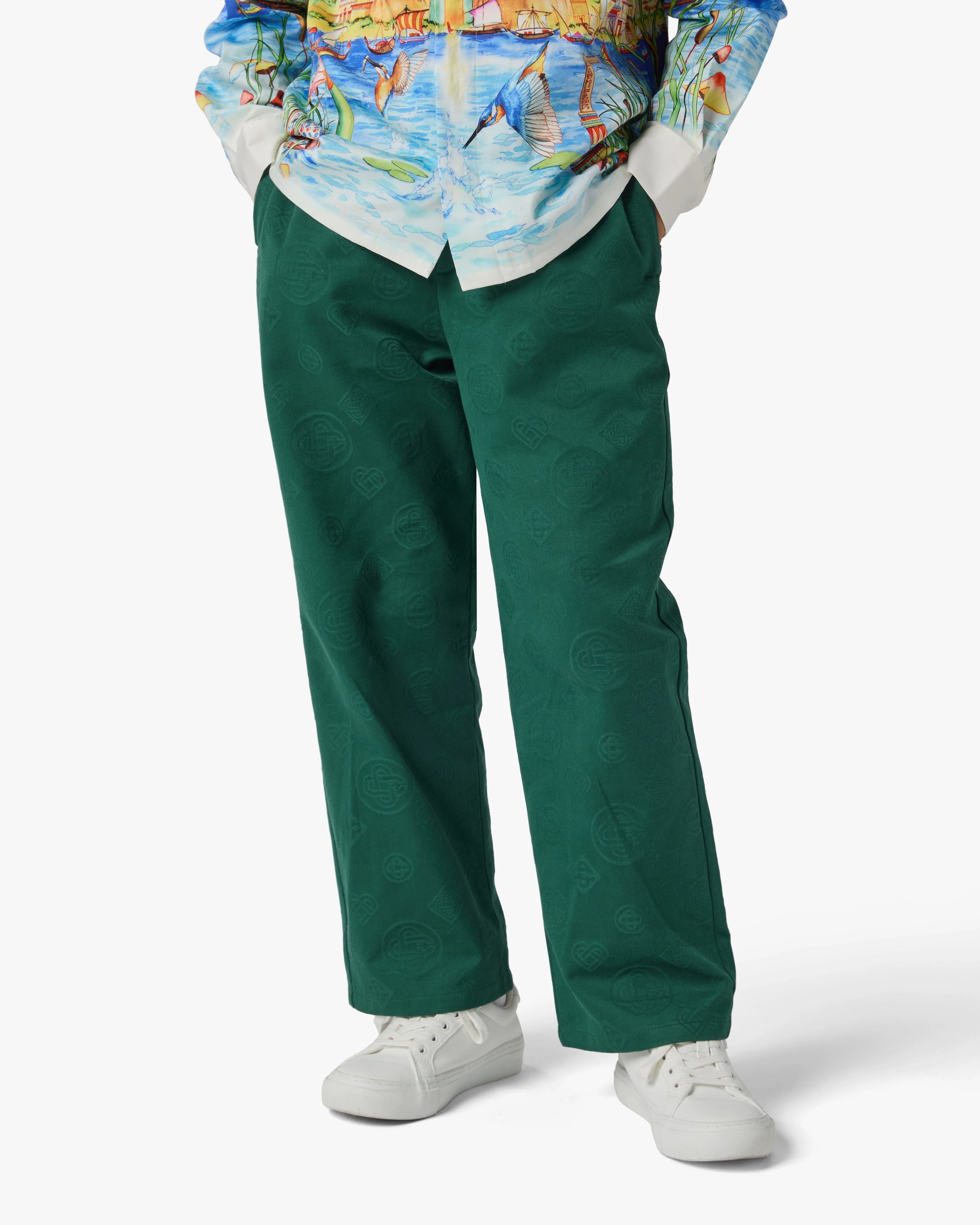 Casablanca Children's Green Monogram Chino Trousers bimbo verdi