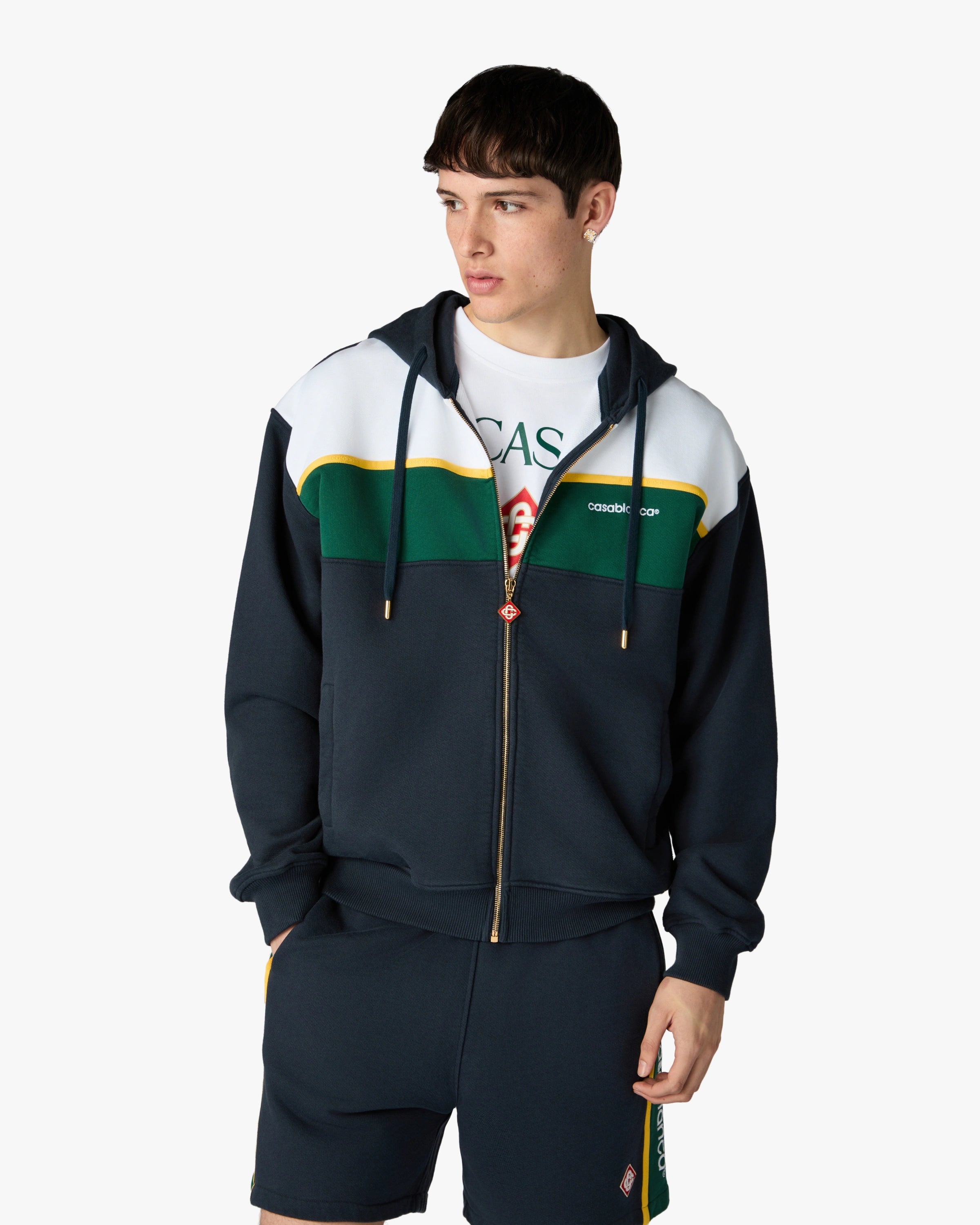 Casablanca Felpa con Zip Blu Verde Cotone Uomo