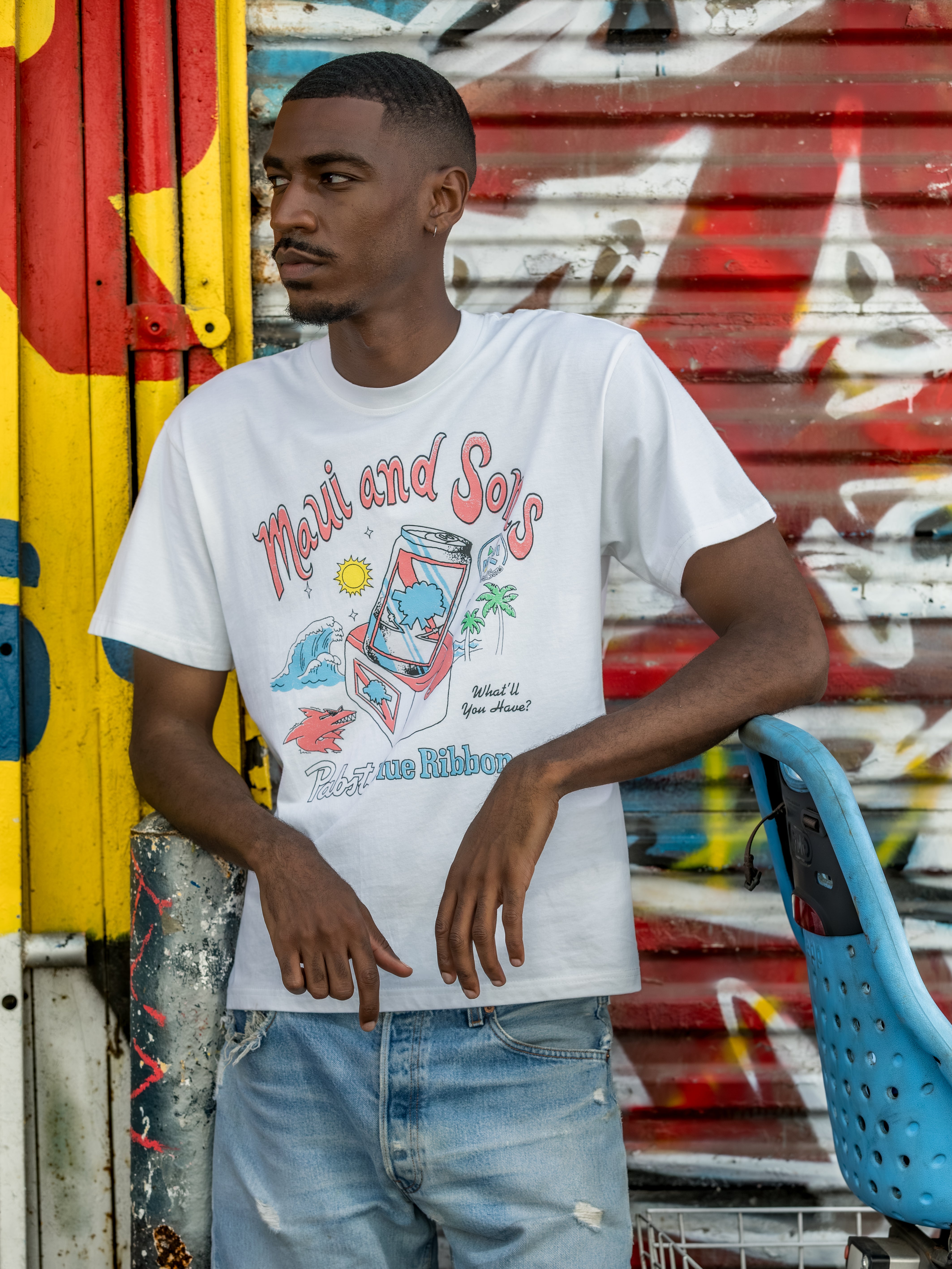 Maui and Sons Cooler Pabst t-shirt bianca cotone leggero