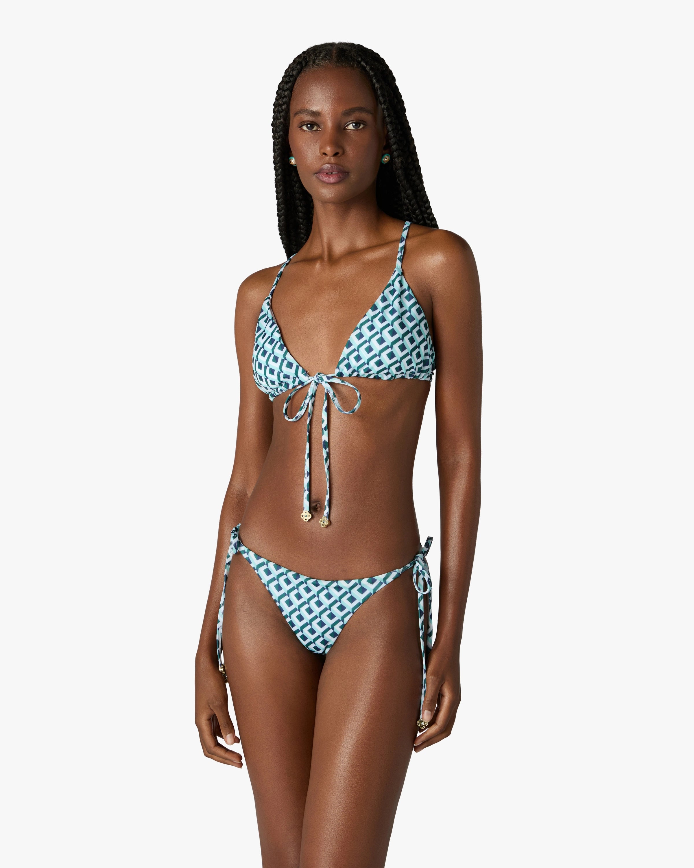 Casablanca Cubist CC Monogram slip bikini verde vita bassa