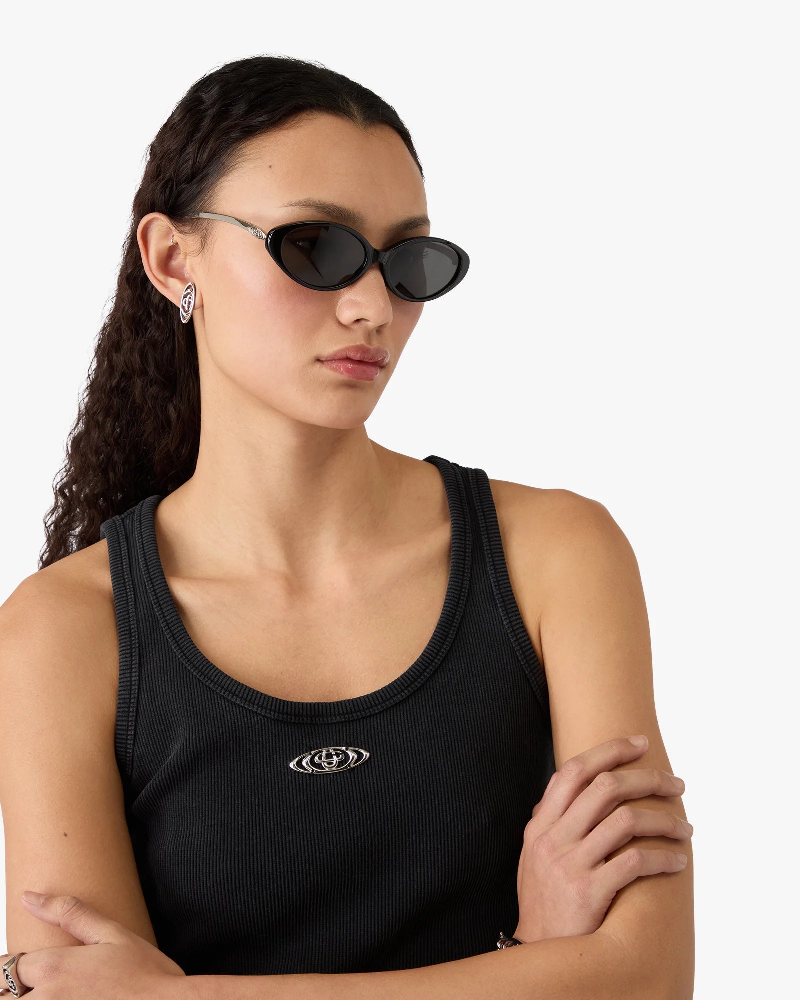Casablanca Oval Curve occhiali sole neri lenti grigie
