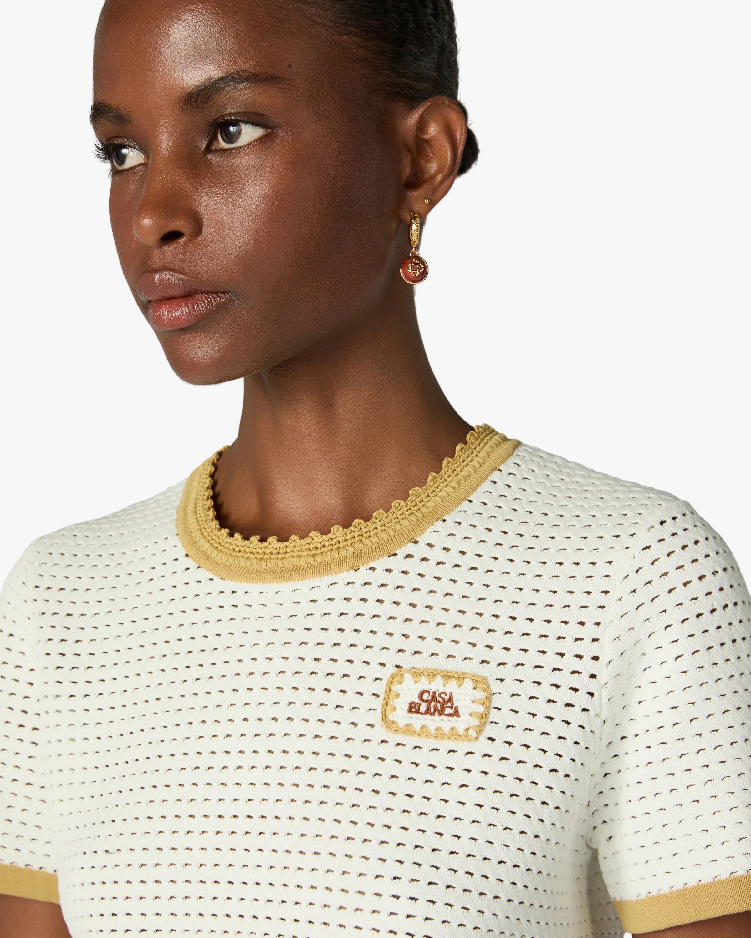 Casablanca White Lace Tuck Stitch top bianco pizzo