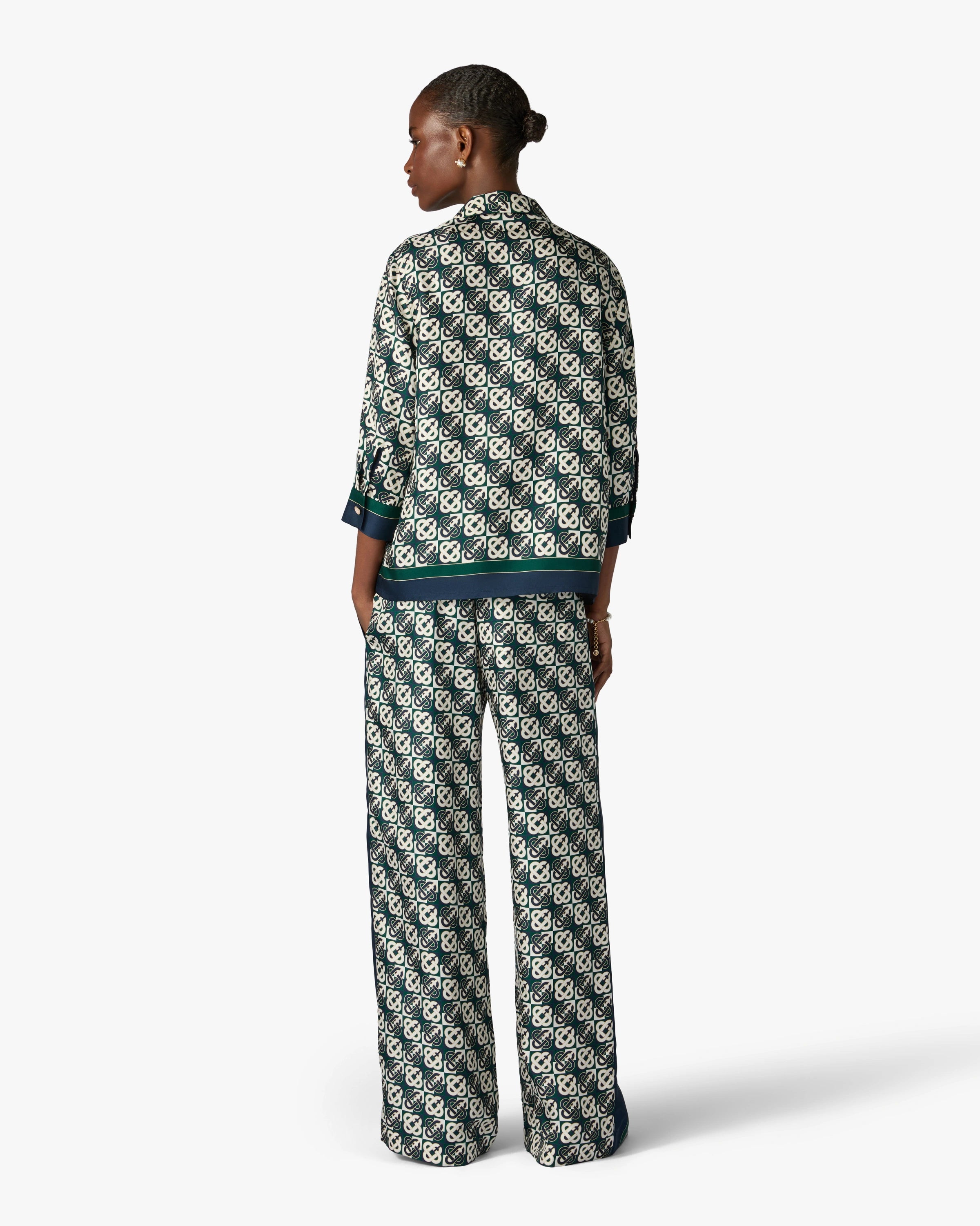 Casablanca Check Monogram pantaloni donna seta verde blu