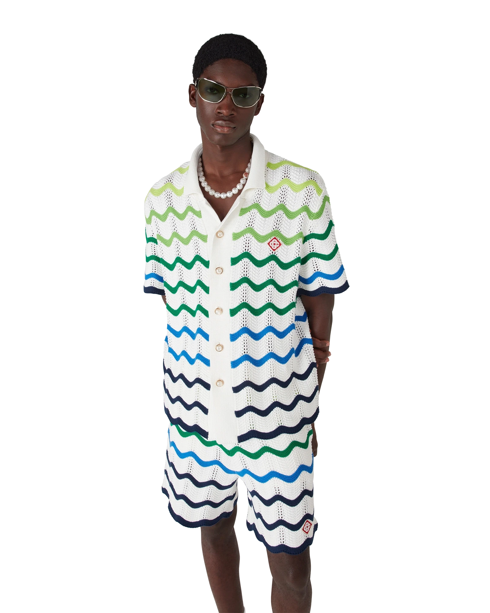 Casablanca Wave camicia crochet verde bianco