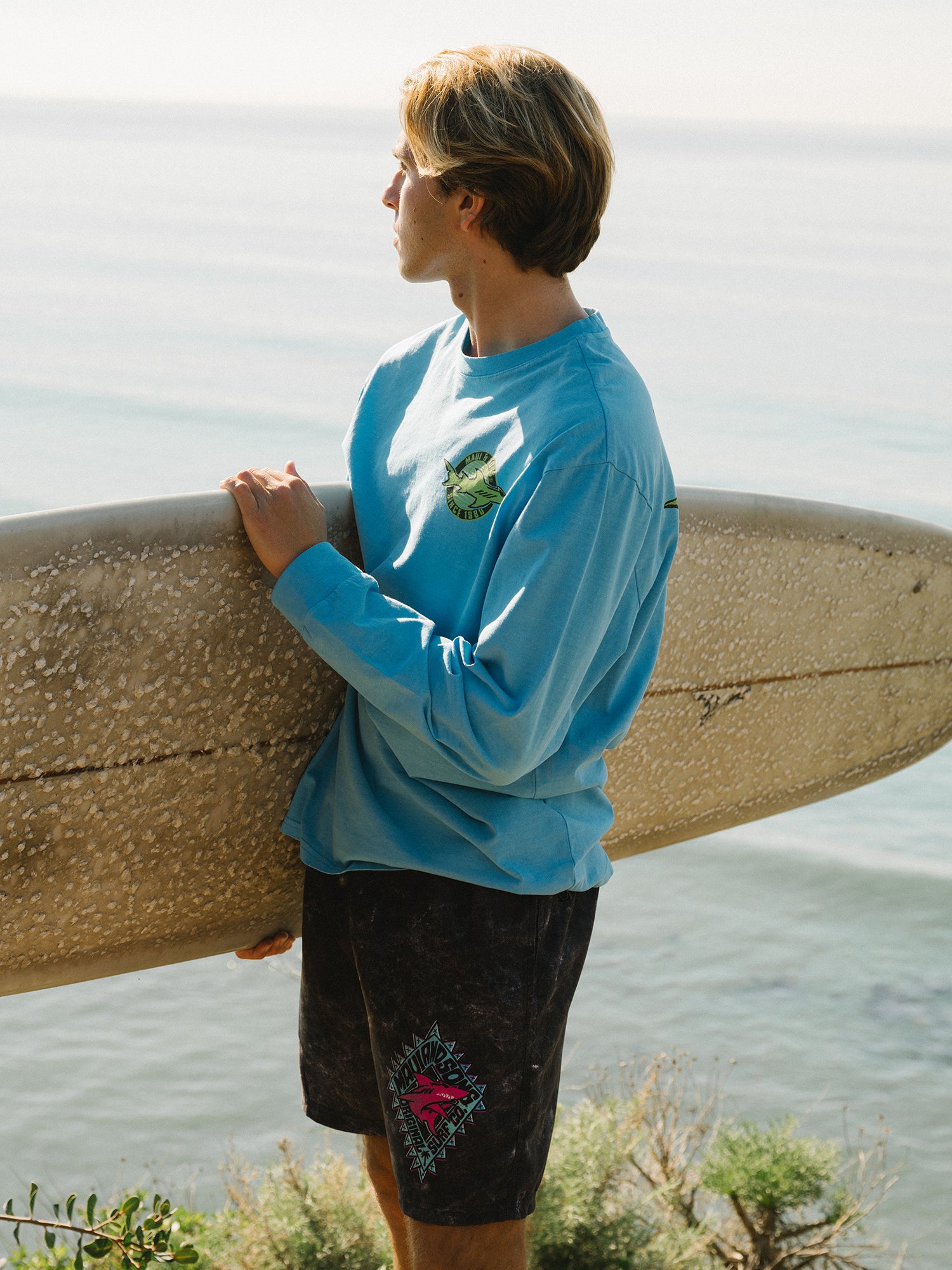 Maui and Sons Out Angled maglia maniche lunghe uomo blu in cotone