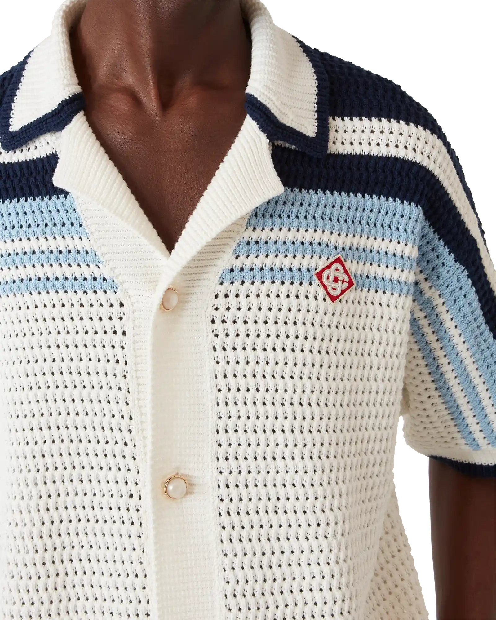 Casablanca Tennis Camicia Crochet Bianca Blu Cotone