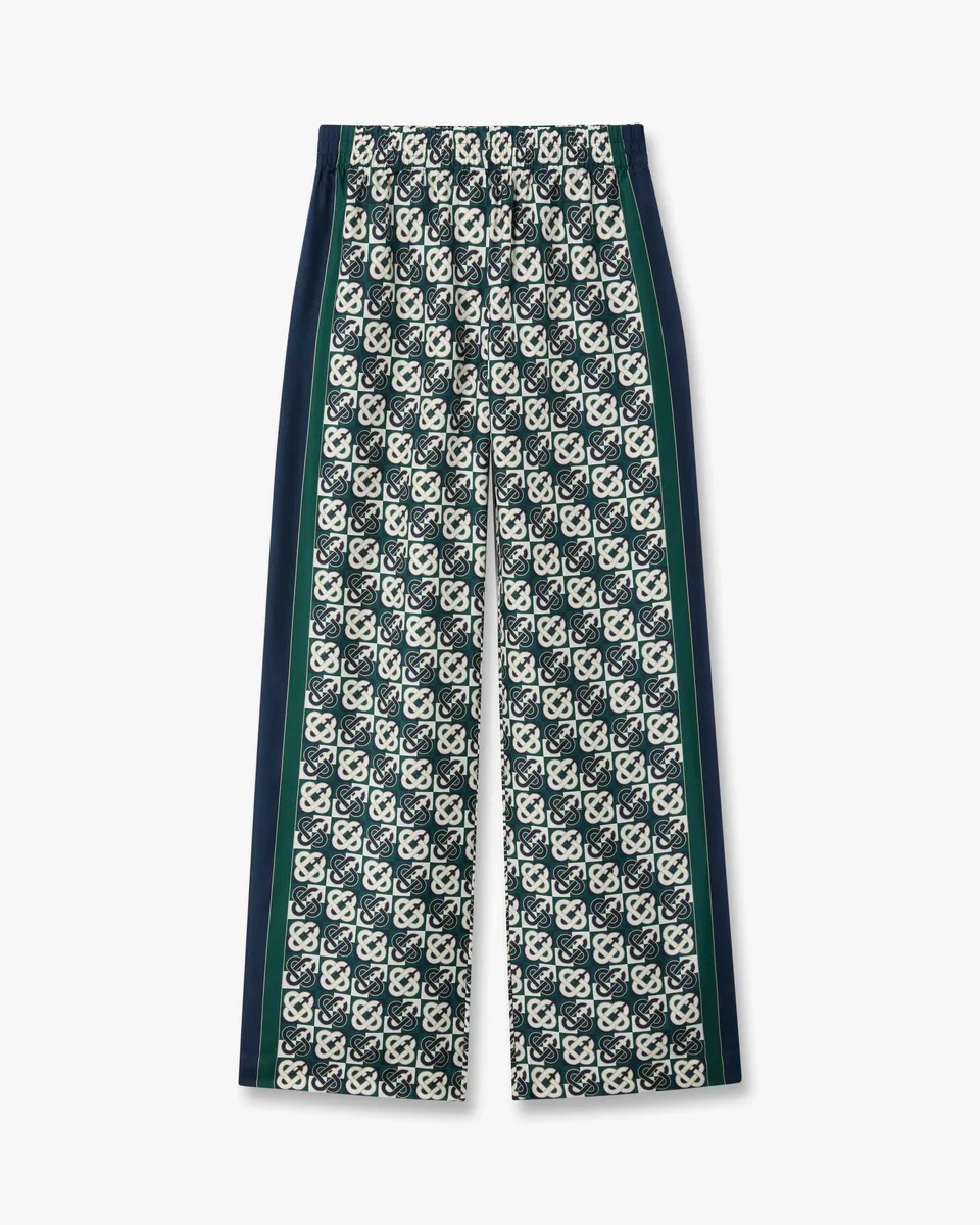 Casablanca Check Monogram pantaloni donna seta verde blu