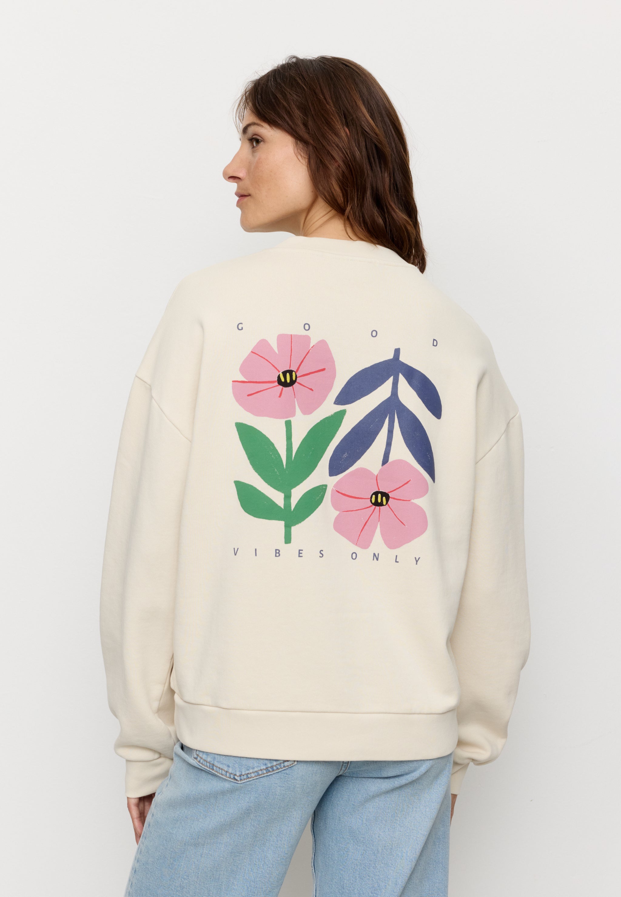 Recolution Nerine Good Vibes felpa bianco cotone bio